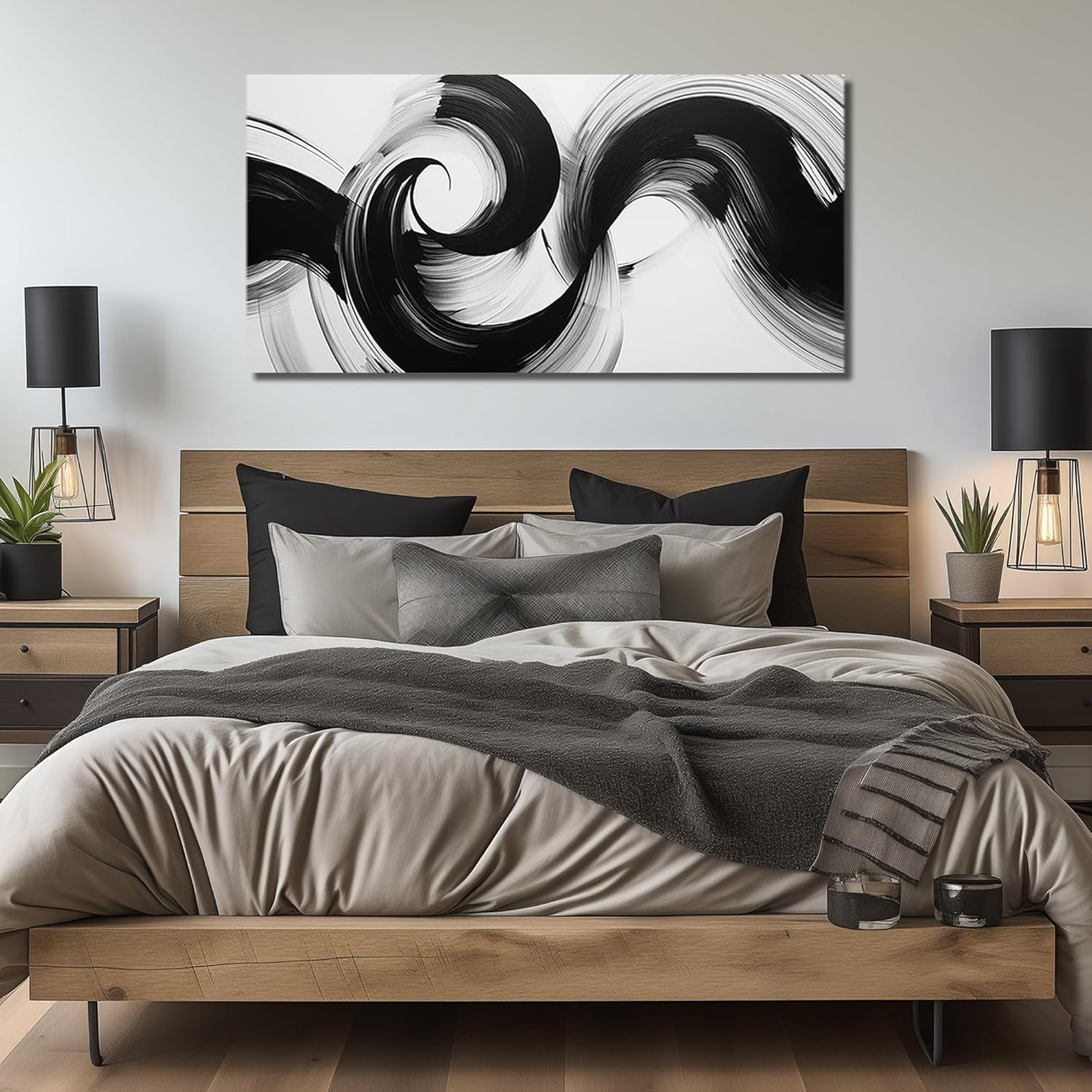 JuhaiArt White Poster Wall Art Black Art Wall Decorations Abstract Picture Artwork for Living Room Bedroom Office Large Modern Prints 29" x 59"