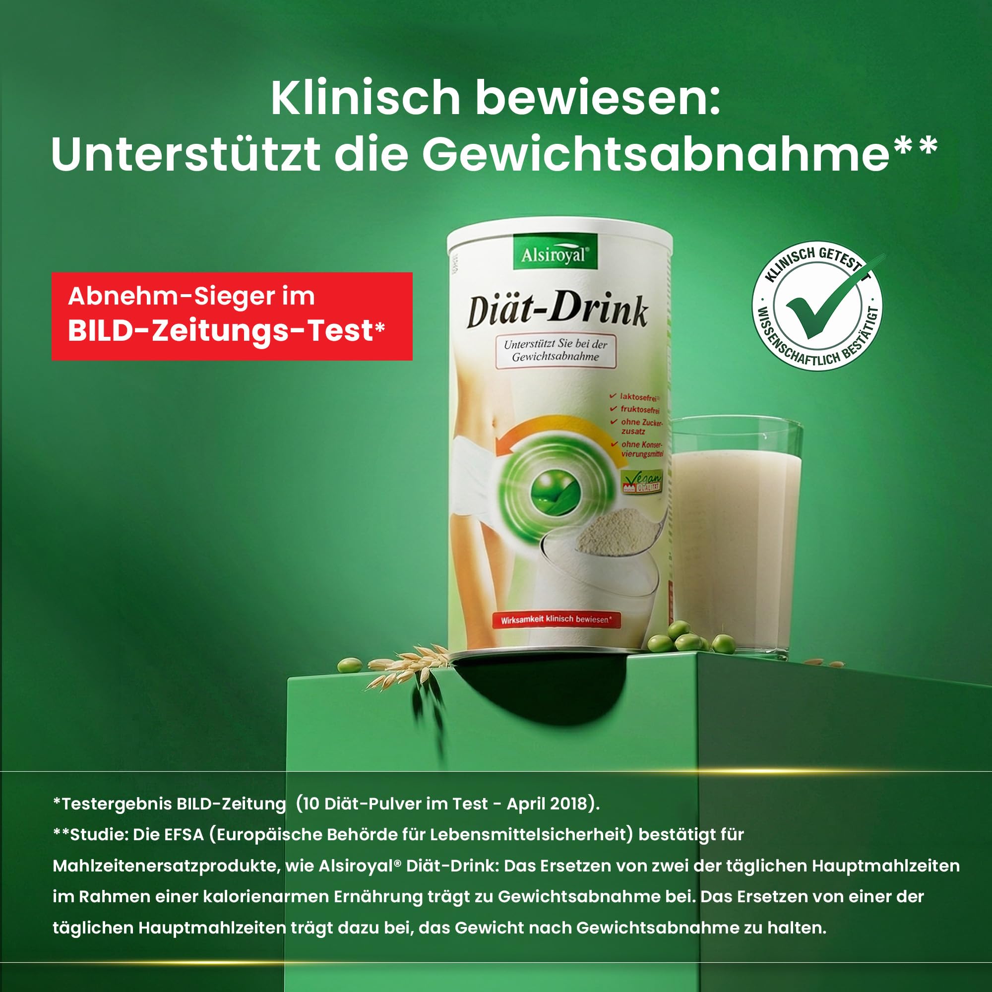 Alsiroyal Diät-Drink · Wirsamkeit bewiesen · schmeckt, sättigt, aktiviert | Abnehmshake & Diät Shake zum Abnehmen · Mahlzeitenersatz ohne Zuckerzusatz · ballaststoff- & eiweißreich · vegan, glutenfrei