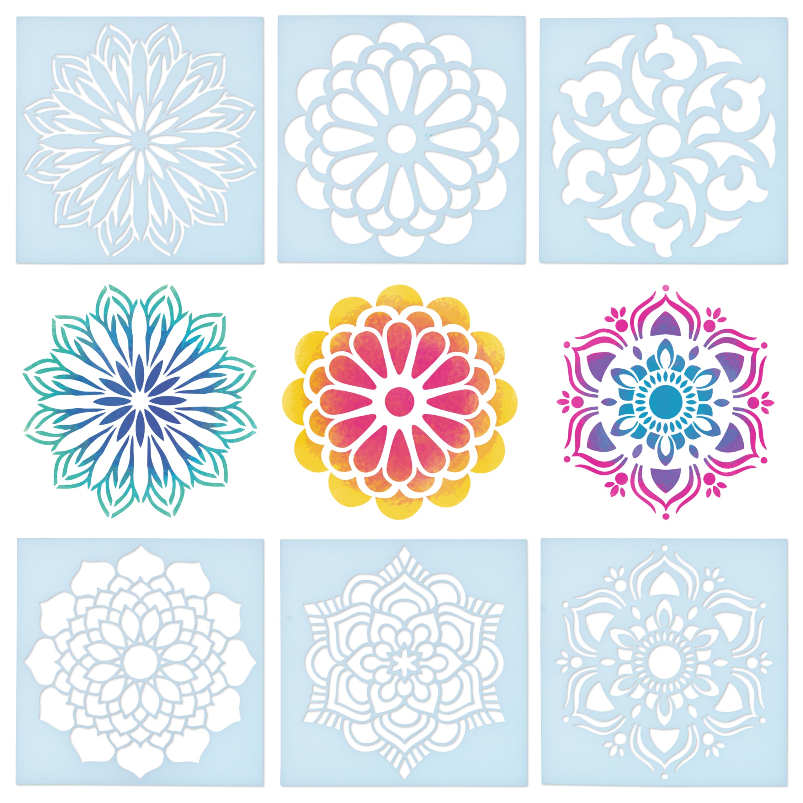 Washable Plastic Stencils Mandala Pack - 6 Stencils Included in Varied Patterns - 15cm x 15cm