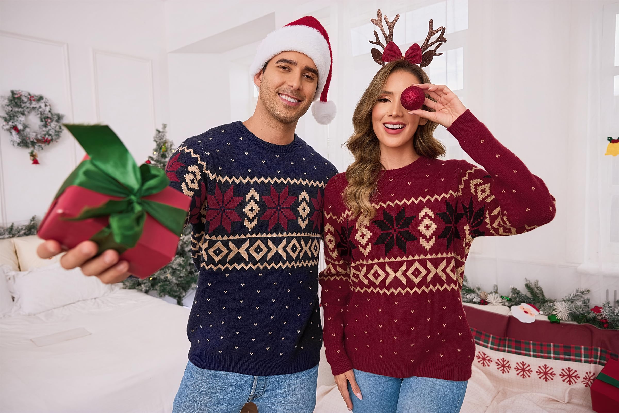 Terecey Maglione Natalizio Donna Girocollo per Feste Invernali | 51,5% viscosa, 26,5% PBT e 22% nylon; vestibilità ampia, morbido e caldo, ideale per Natale e feste.