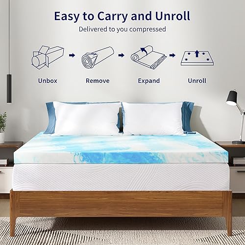 Miniatura 7 de Hokway Cubrecolchón de espuma viscoelástica de gel de tamaño individual, infusión de gel refrescante para aliviar la presión y el dolor de espalda,