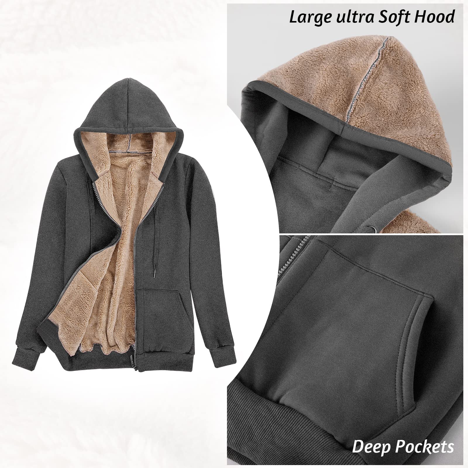 Niwicee Felpe con Cappuccio Donna Pullover Addensato da Tenere al Caldo Sweatshirt Maglione Manica Lunga Cappotto Hoodie Felpa in Pile Serie Plus Pullover Cotone Zip