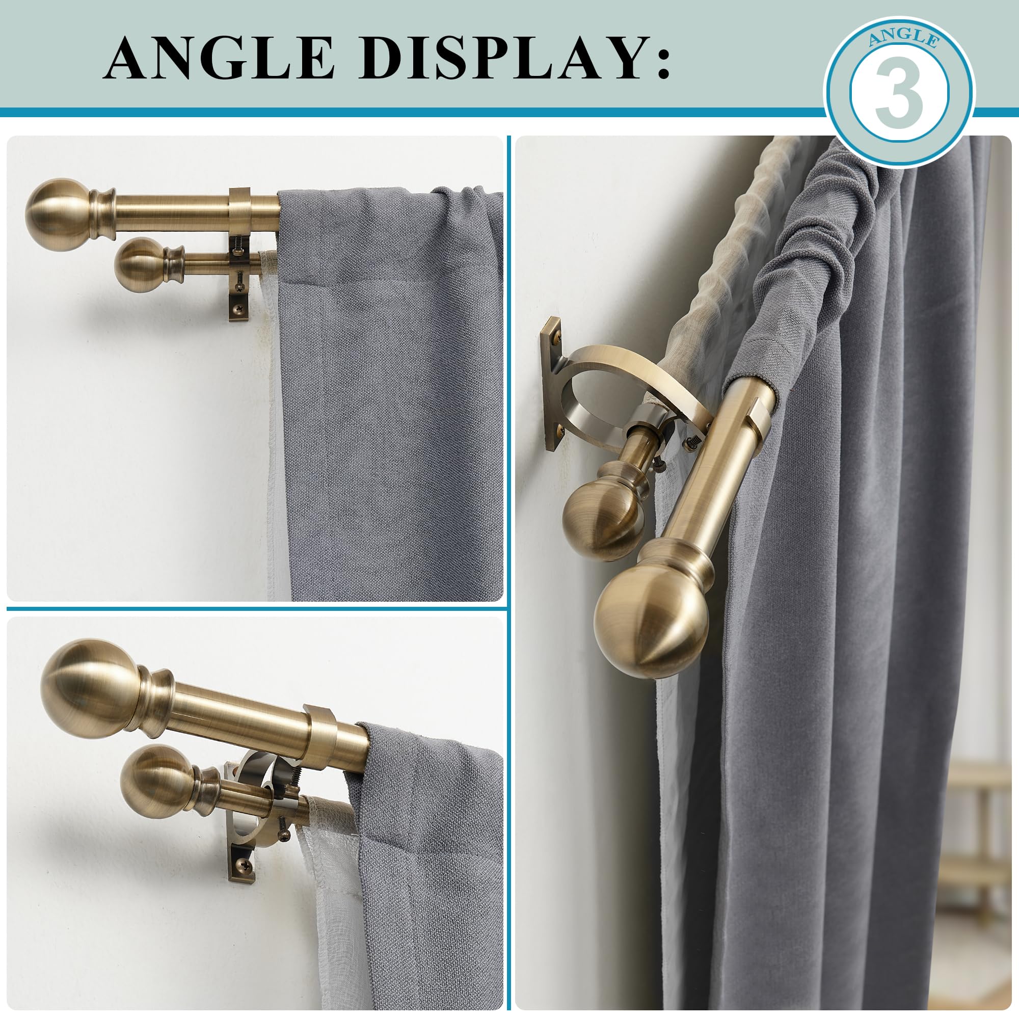 Mayrhyme Antique Bronze Double Curtain Rods 3672 Inch
