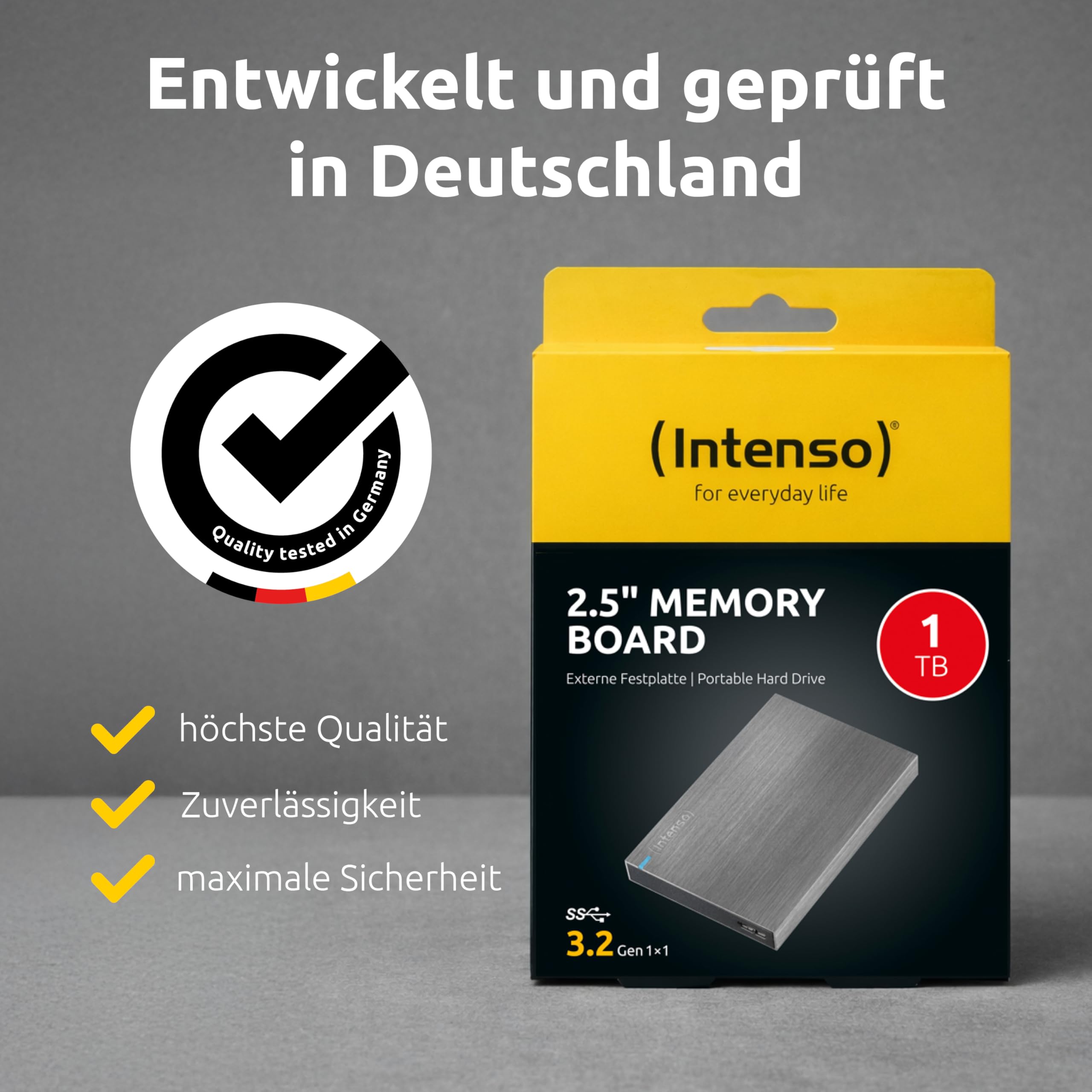 Intenso Disco rigido esterno (6,4 cm (2,5 pollici), 5400 giri/min, 8 MB di cache) alluminio nero, 1 TB Memory Board - Hard Disk Esterne Portatile, USB 3.0