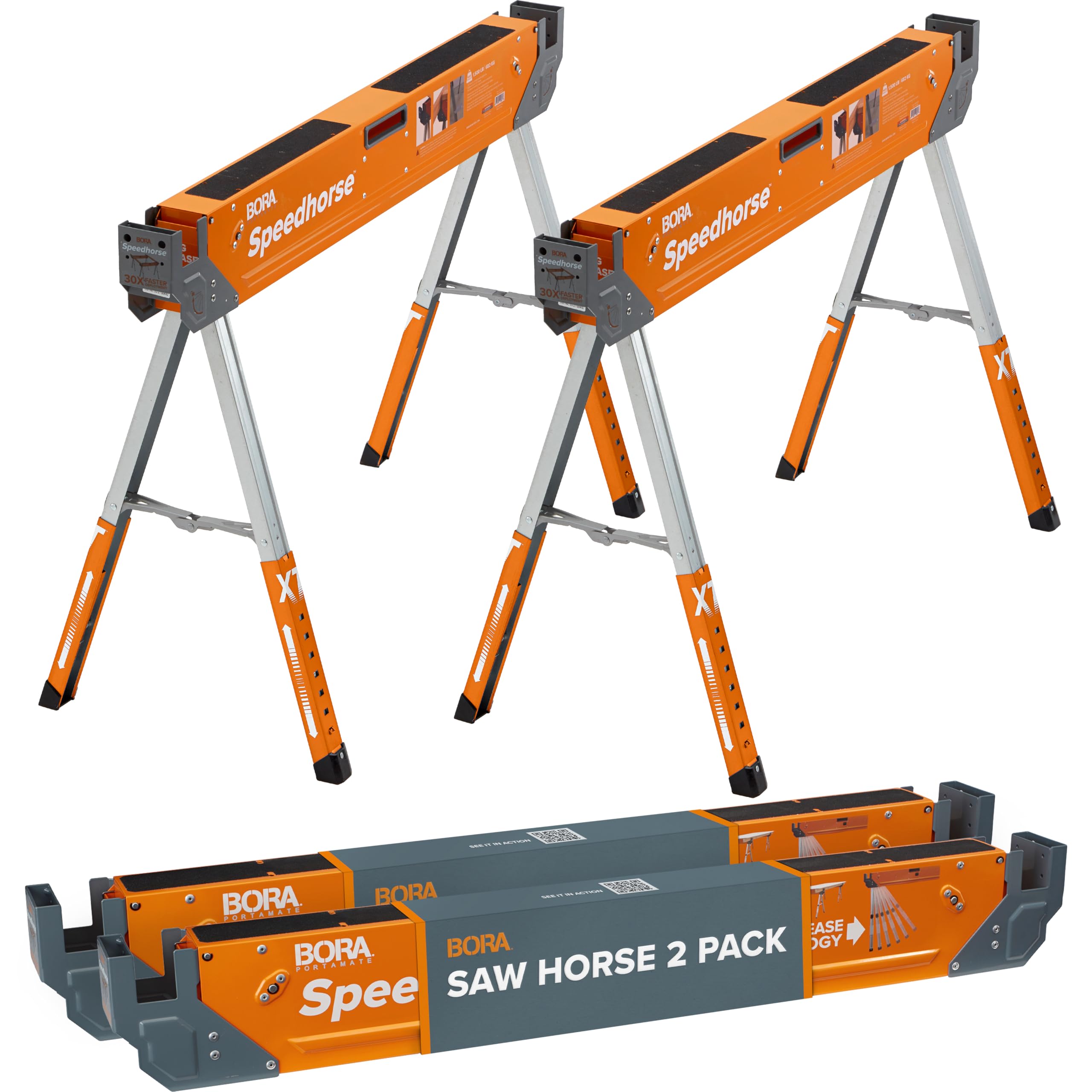 Bora Portamate Speedhorse XT Sawhorse Pair- Two pack, 30-36 inch