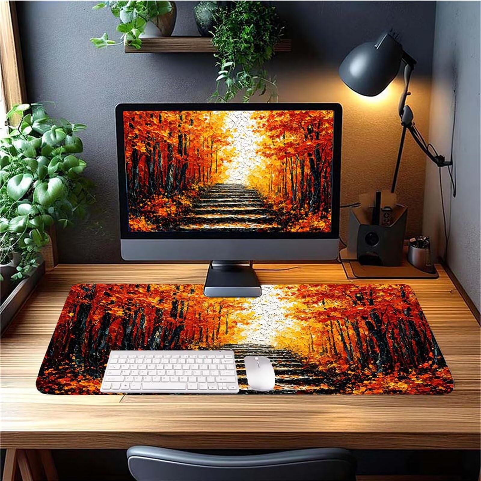 Alfombrilla Ratón Atardecer Bosque Alfombrilla Ratón XXL 1400x600x3mm Mouse Pad Resiste Salpicaduras, Extendida de Gran Tamaño con Bordes Cosidos, Mejora la Precisión y la Velocidad, Duradera y-329