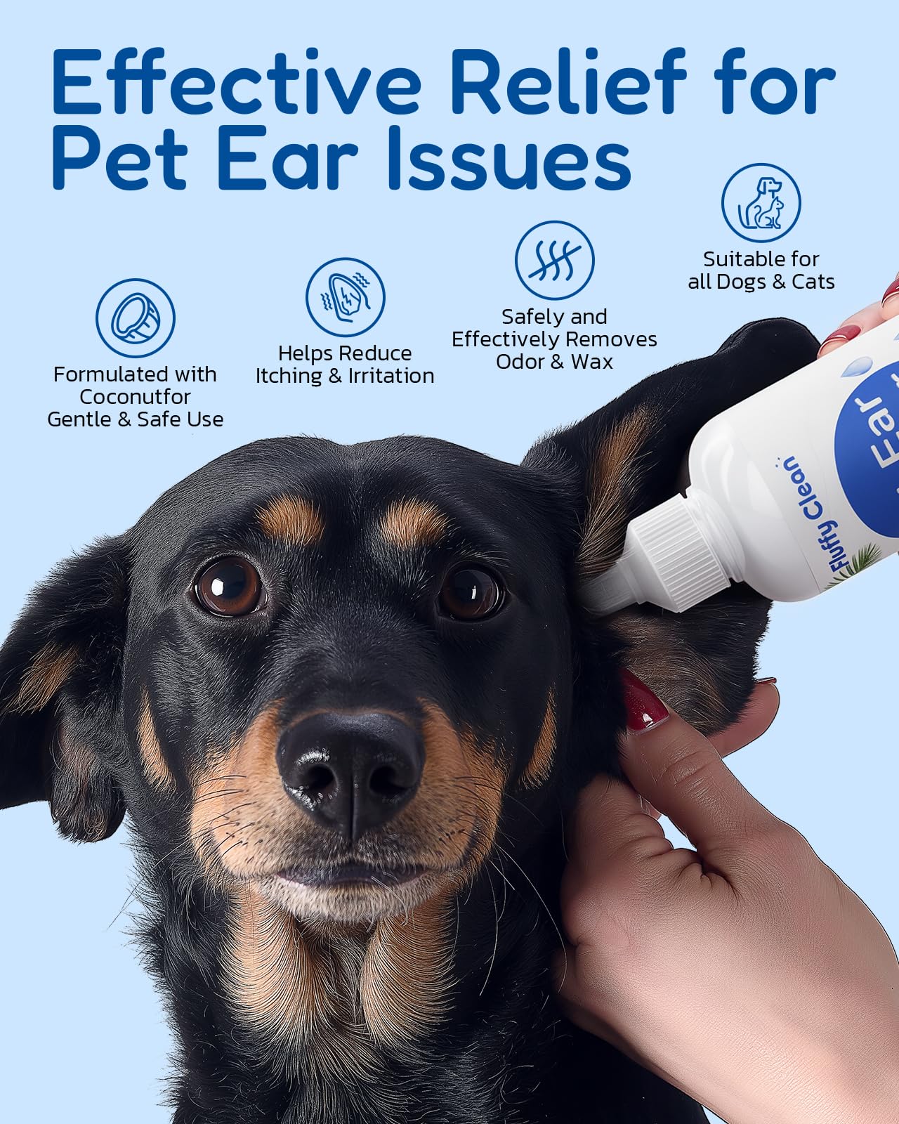 Dog Ear Cleaner - Pet Ear Wash, Flush and Drop Cleaner Solution for Cat & Dog Infection and Itch Relief, Gently Removes Debris, Wax Buildup, Odor - 8 fl oz - image 2