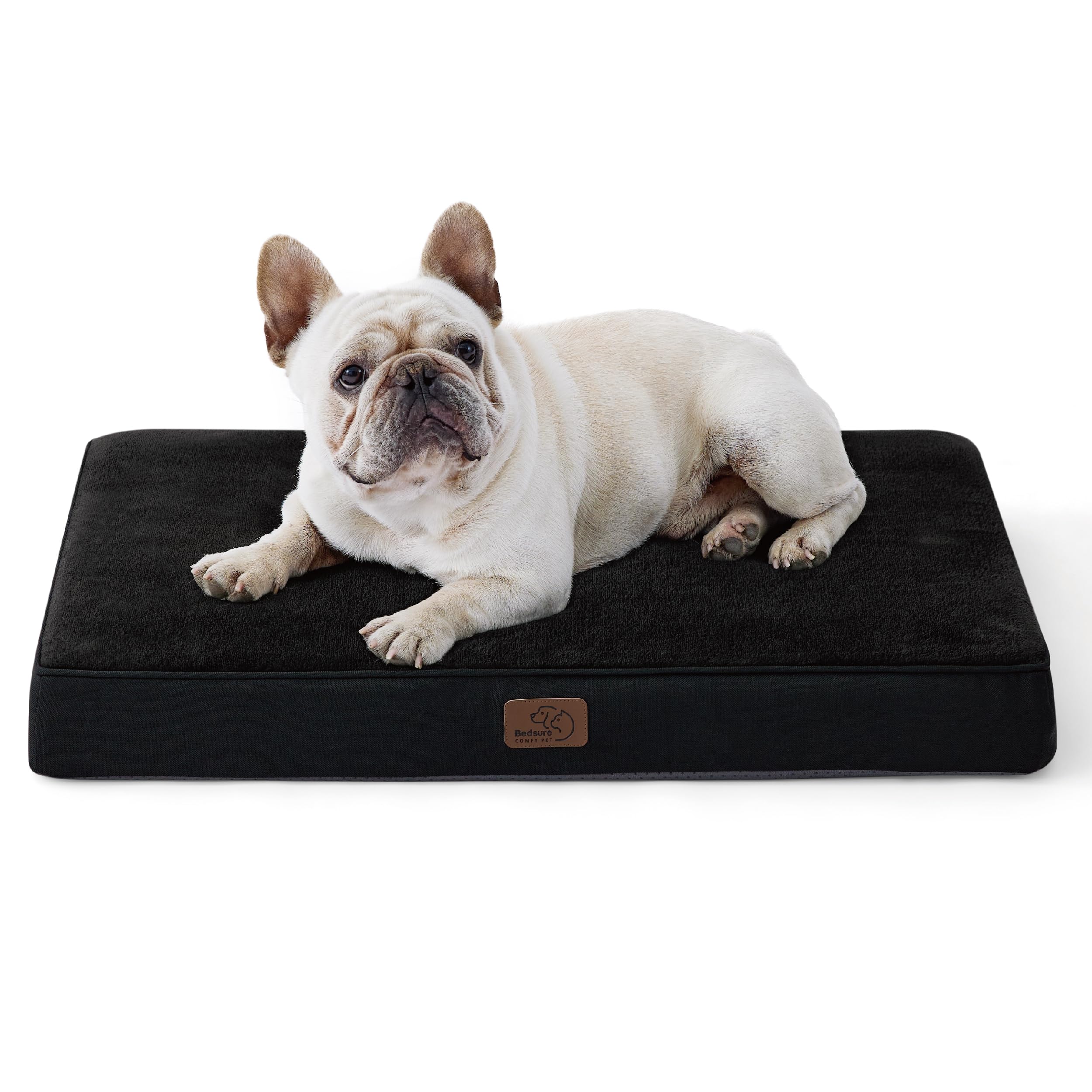 Bedsure Memory Foam Dog Bed for Medium Dogs - Orthopedic Waterproof Dog Bed for Crate with Removable Washable Cover and Nonskid Bottom - Plush Flannel Fleece Top Pet Bed, Black