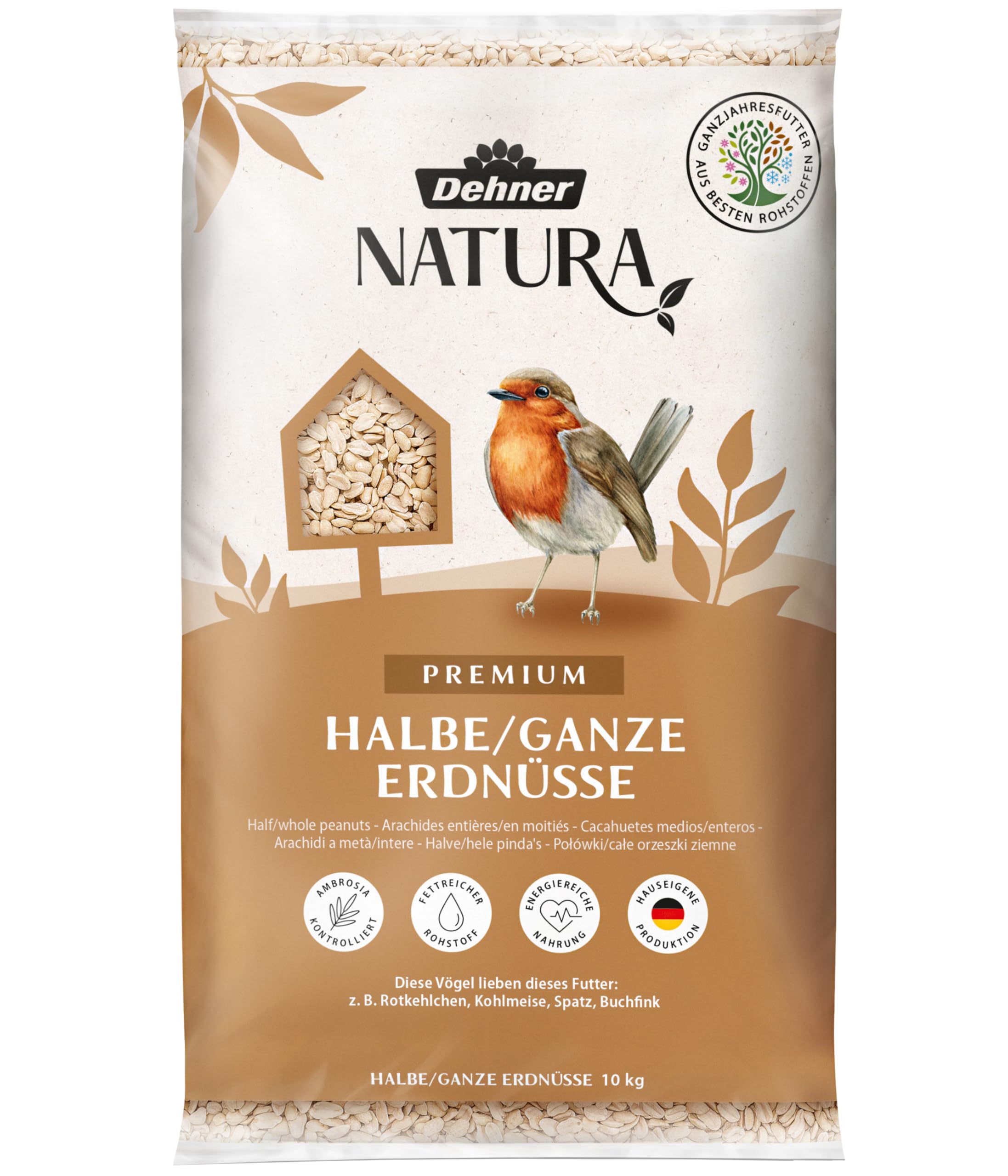 Dehner Natura Premium mangime per Uccelli Selvatici, Arachidi per metà o Intere, 10 kg