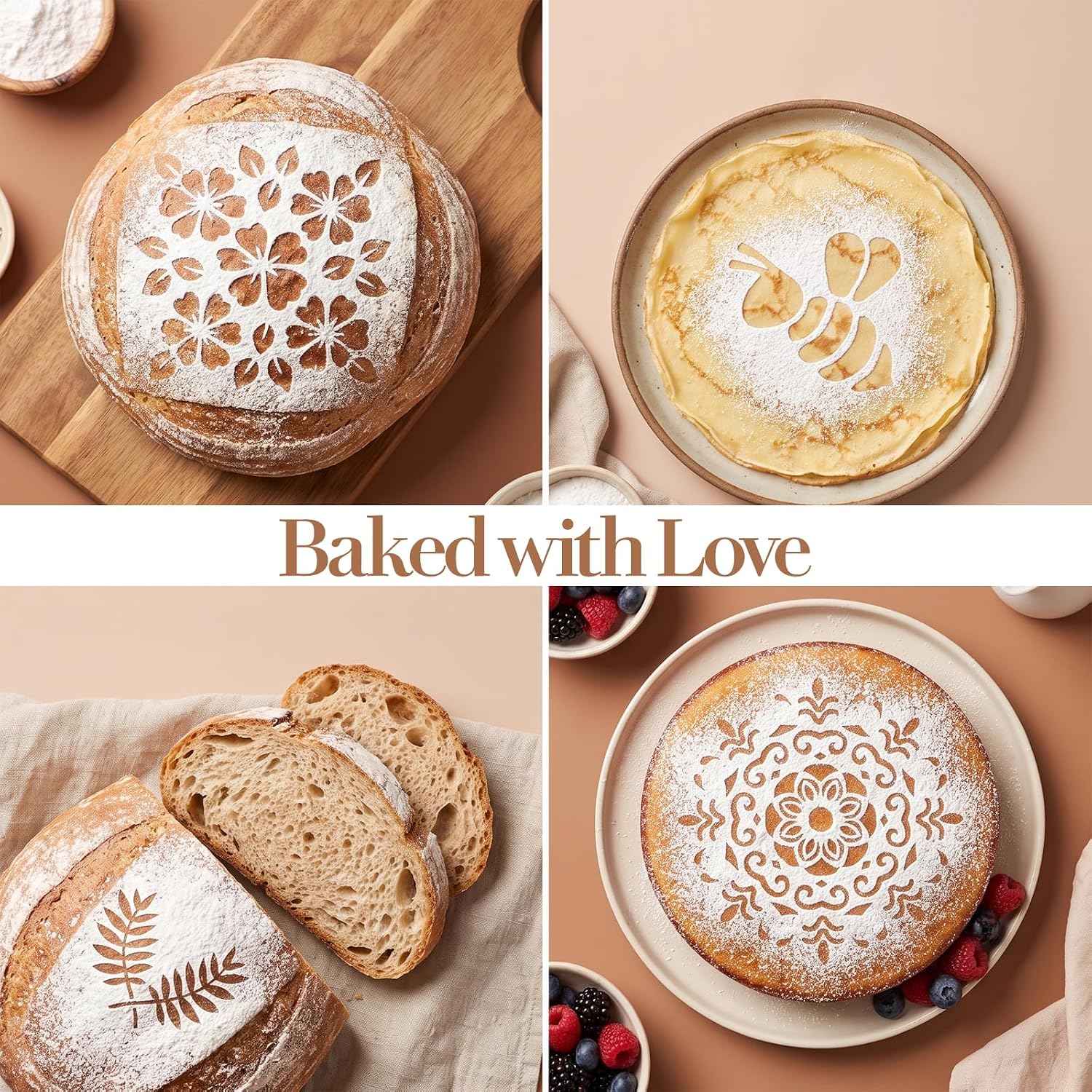 12pcs Sourdough Stencils, Bread Cake Stencils for Baking Pie&Cookie 5.9Inch