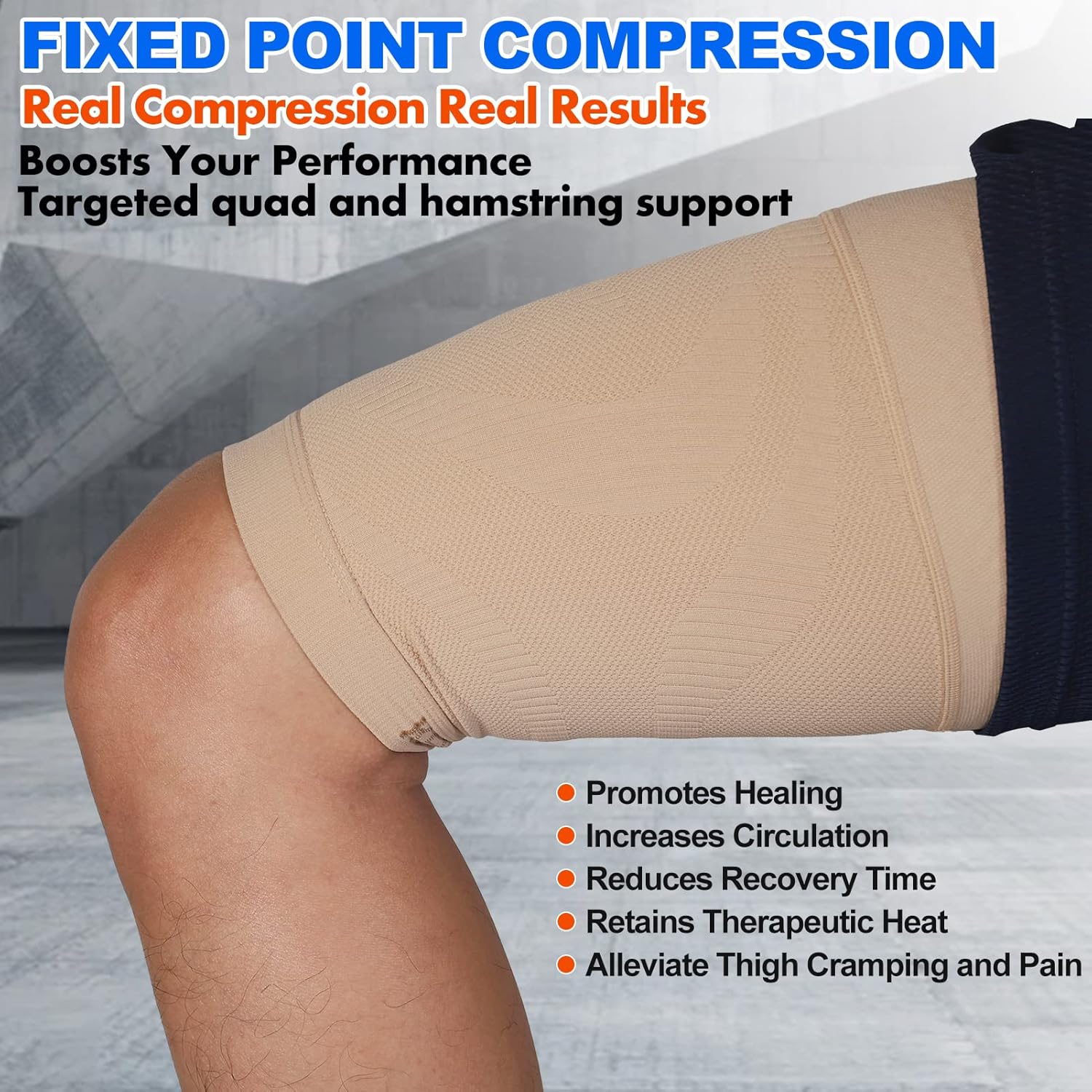 Thigh Compression Sleeves (Pair), Unisex, Hamstring Compression Sleeve for Quad & Groin Pain Relief & Recovery, Thigh Brace & Wrap Great for Running Sports & Injury, Upper Leg Sleeves Beige M - Image 5