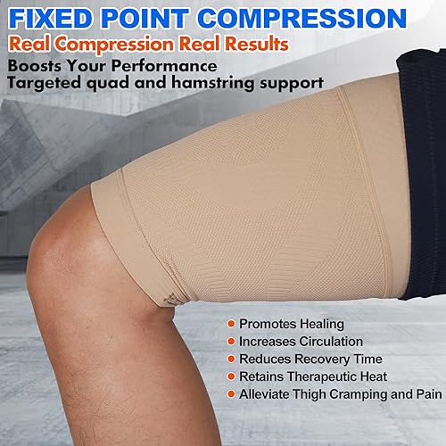 Miniatura 3 de Mangas de compresión para muslos (par), unisex, manga de compresión de isquiotibiales para alivio del dolor y recuperación de cuádruples e ingles,