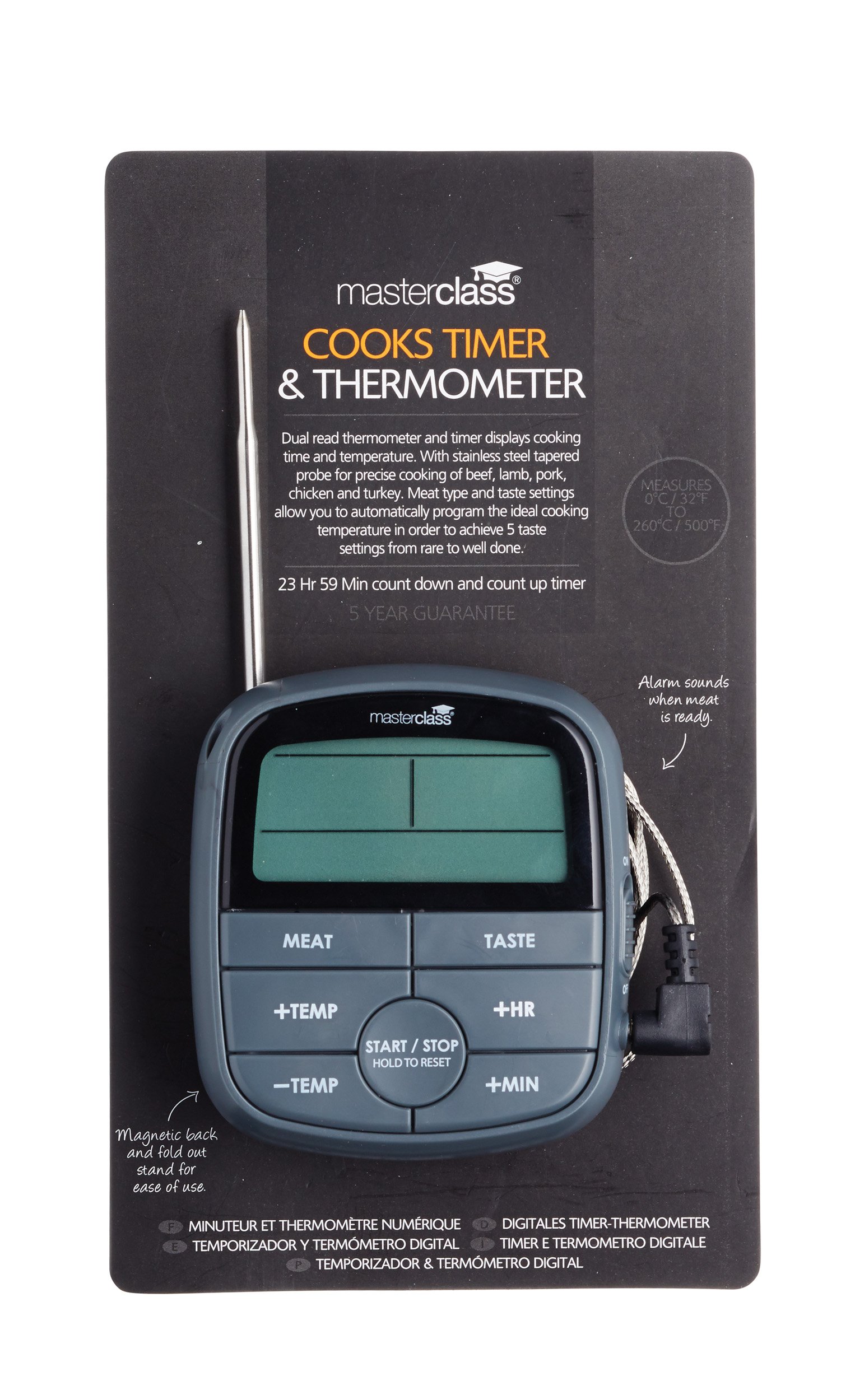 MasterClass Termometro digitale per la cottura della carne con timer da cucina di 24 ore
