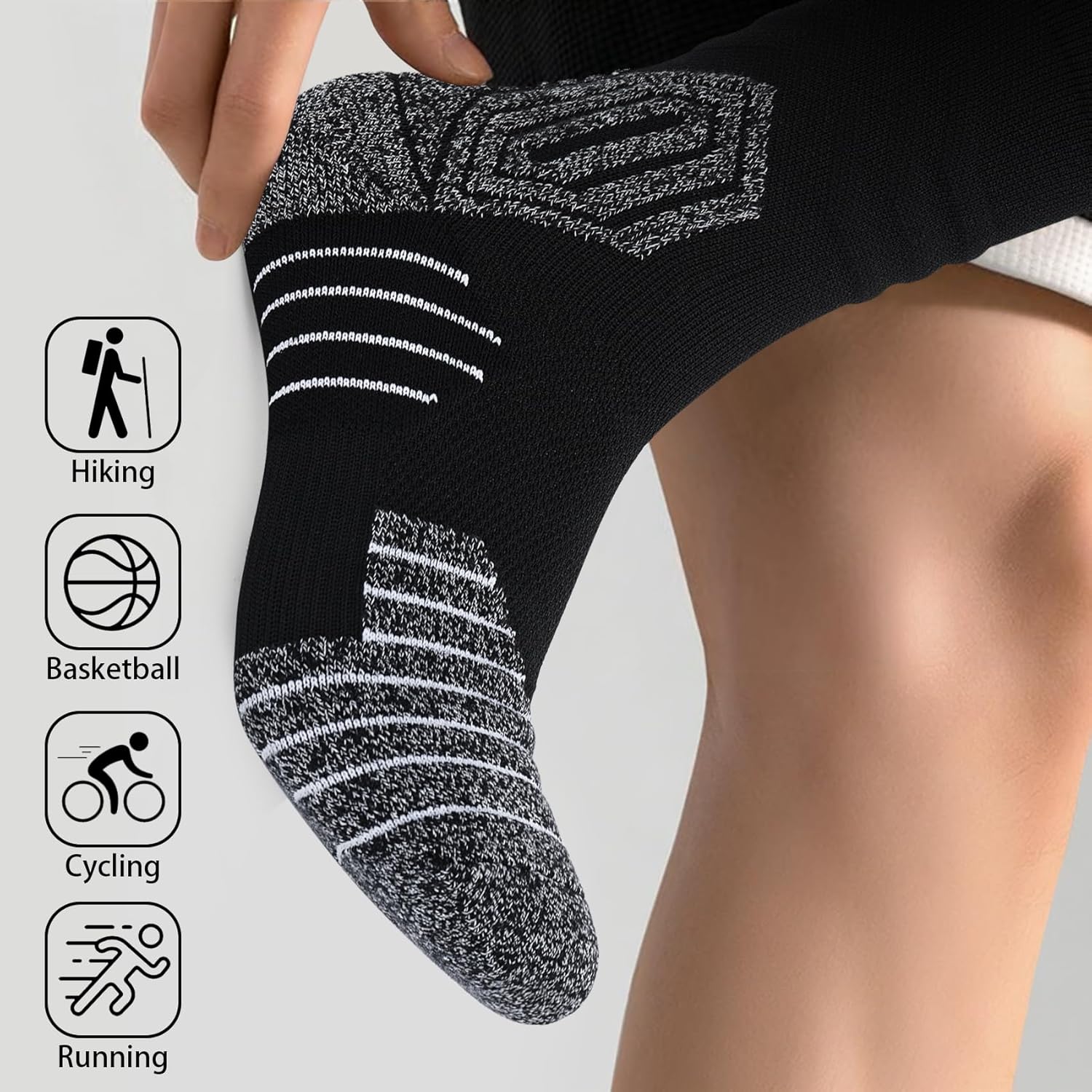 3 Pairs Compression Running Socks for Men, Cushion Padded Anti-Blister, Moisture Wicking Cooling, Athletic Socks Crew - Image 4