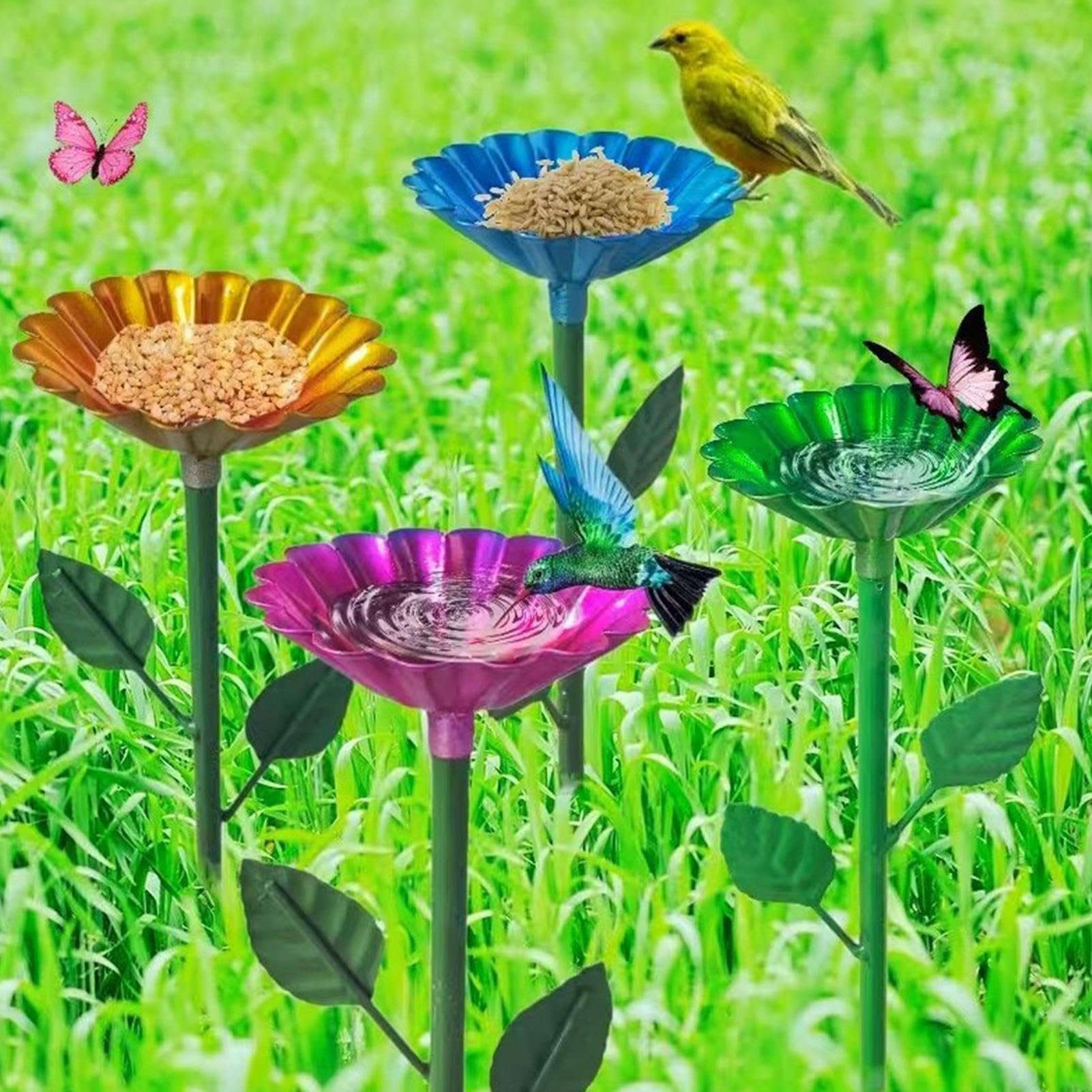 Bebedero para abejas 4 Piezas con Estaca Metálica y Exterior | Bebedero para abejas de jardín para Aves, Colibríes, Mariposas, Loros, Patio, Terraza, Porche, ,