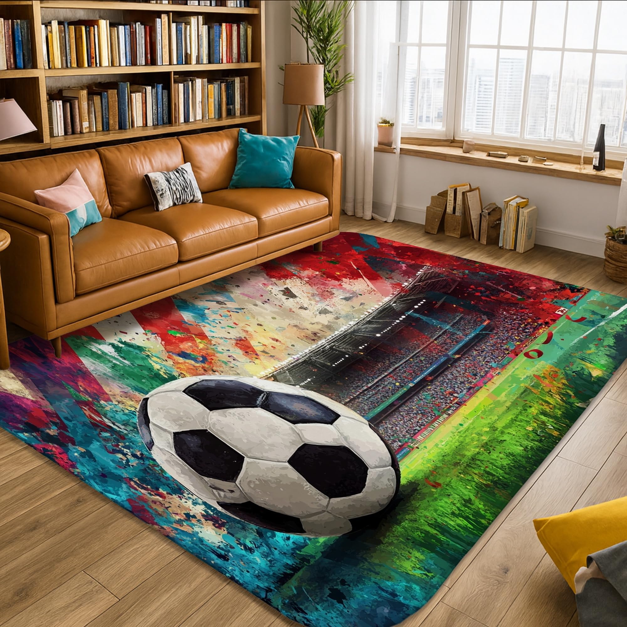 Tapis de football vert été pour créer une ambiance sportive dans un dortoir