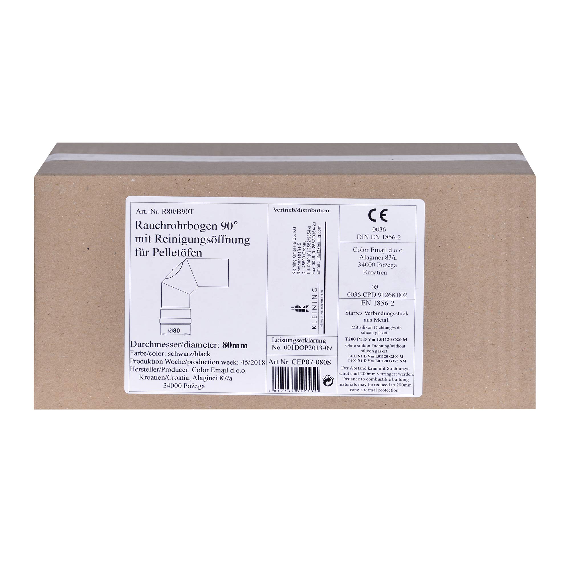 FIREFIX R180/B - Tubo per stufa, in acciaio spesso 2 mm, diametro 180 mm, per stufe e focolari, Senotherm, nero, regolabile da 0 a 90 gradi, con porta di pulizia
