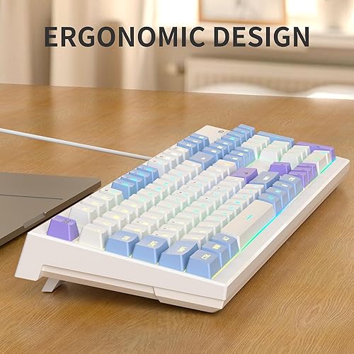 Miniatura 3 de MageGee Teclados cremosos, teclado clásico K2 con cable RGB retroiluminado 104 teclas, teclado ergonómico impermeable, teclados de PC para