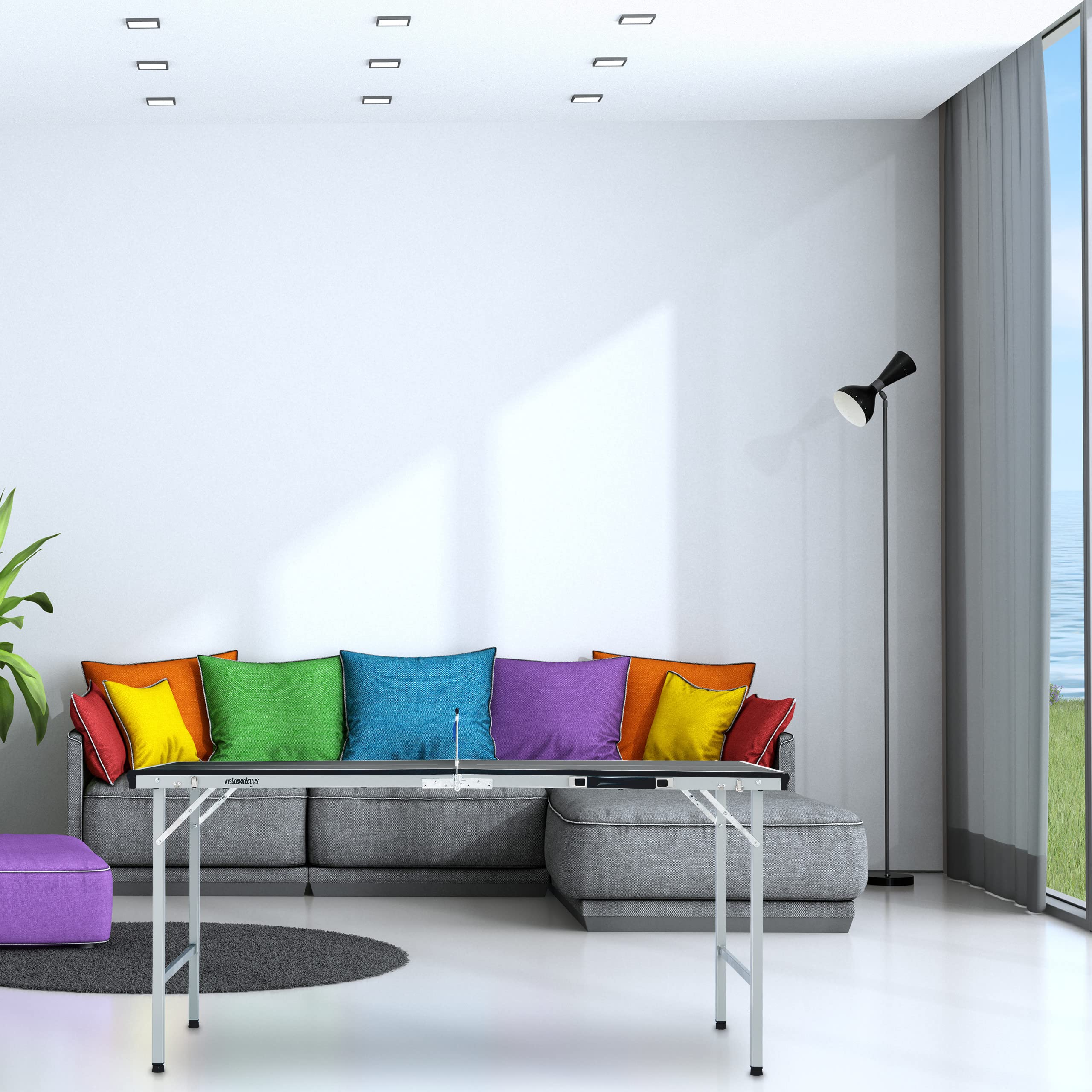 Relaxdays Table Tennis-de-Table d’intérieur, Pliant, lot, Filet, 2 Raquettes, 3 balles, HxLxP : 70 x 150 x 70 cm, Noir