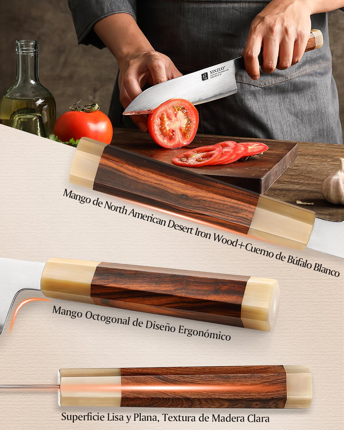 XINZUO 18,3cm Cuchillo Santoku de Cocina Acero en Polvo Japonés ZDP-189 -Profesional Afilado Acero Inoxidable Cuchillo para Verduras -Mango de Desert Ironwood -con Caja de Regalo de Madera de Tung