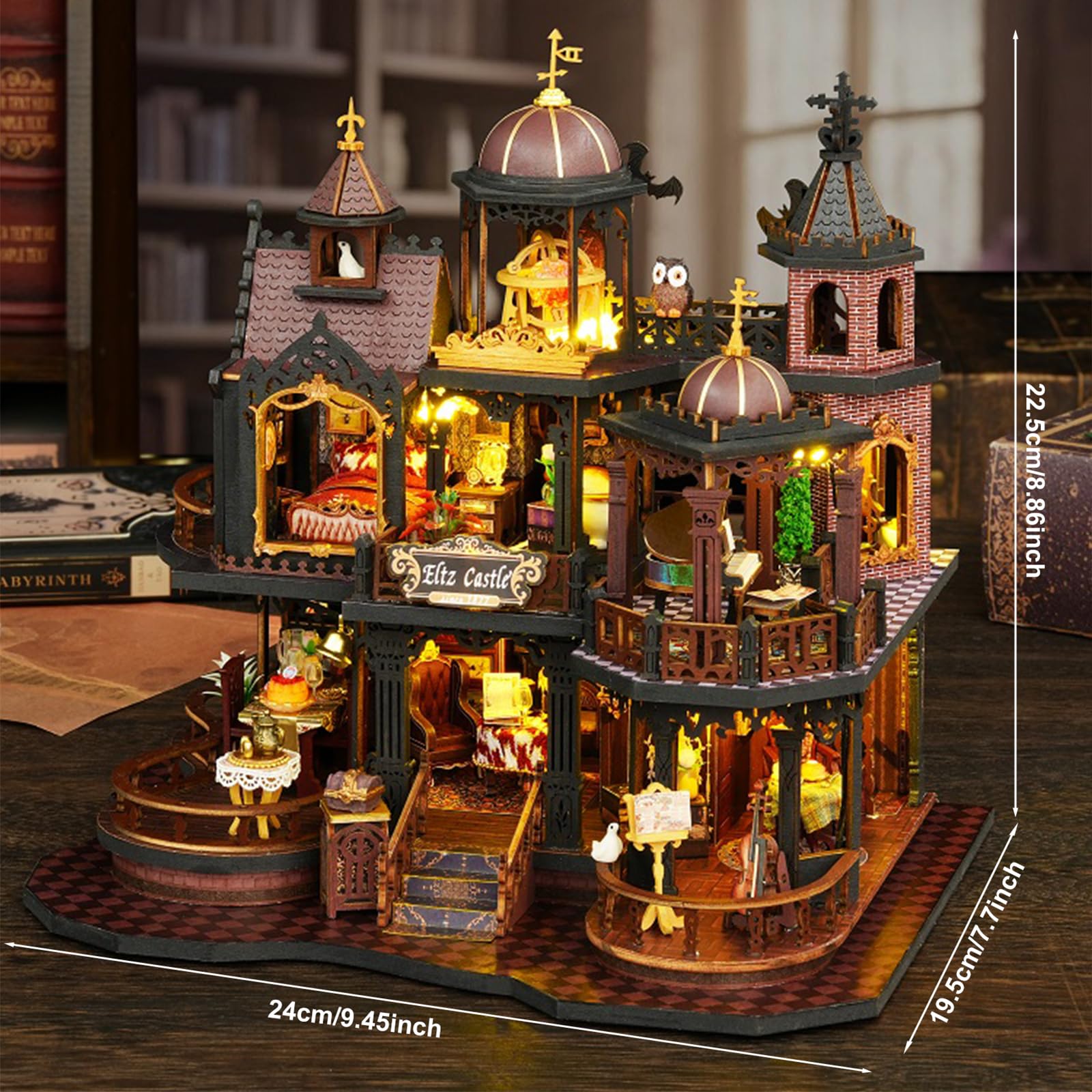 Kit fai da te per casa delle bambole in miniatura, fatto a mano, mini casa delle bambole 3D con mobili e luce calda a LED, kit di mobili in legno, decorazione per libri, libreria, idea regalo per