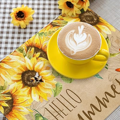 Miniatura 6 de Juego de 6 manteles individuales vintage de girasol, manteles individuales de verano de 12 x 18 pulgadas para cocina, comedor, mesa, granja,