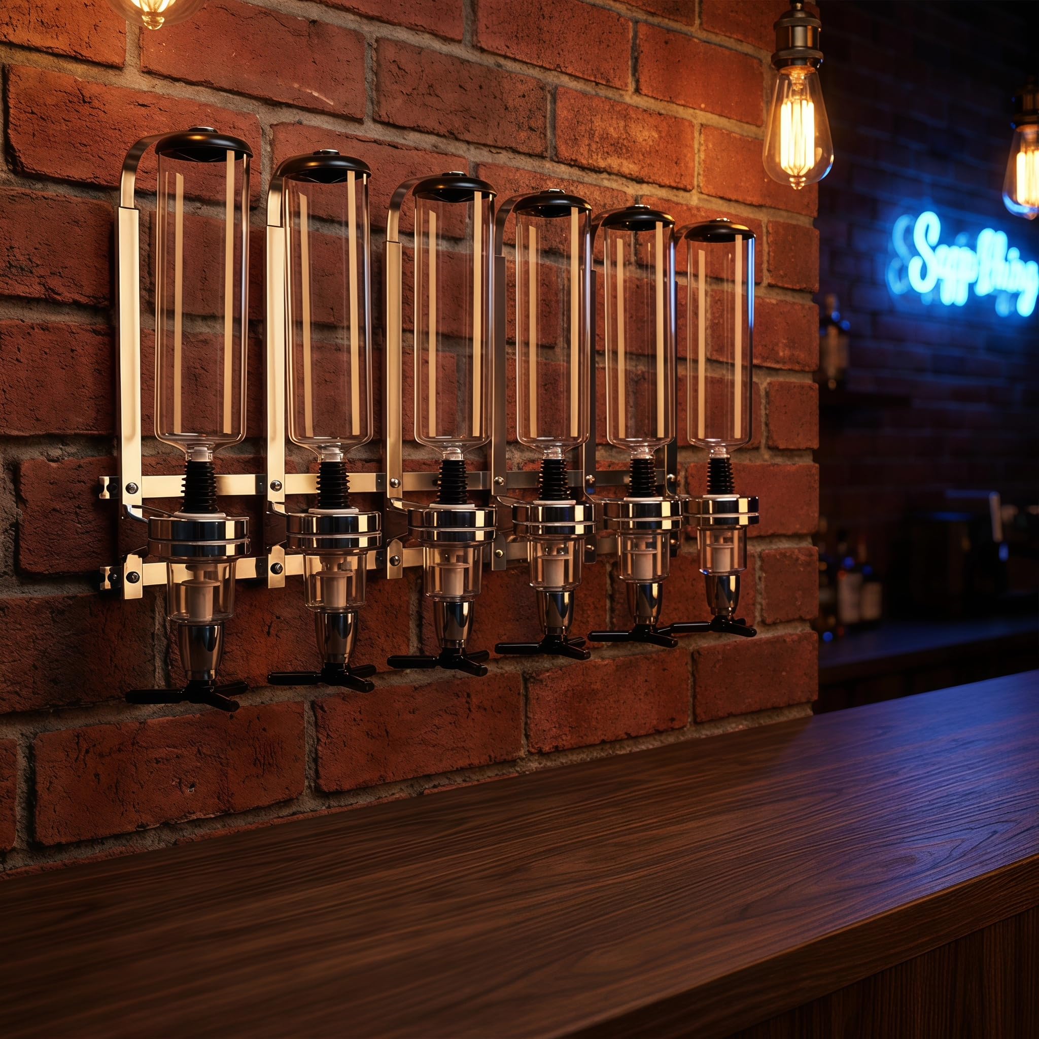Dispensador De Licores Y Alcohol De Pared para 6 Botellas, Soporte De Bebidas De Acero Inoxidable, Ideal para Bares Y Fiestas En Casa. Apto para Vino, Cócteles, Bebidas Alcohólicas Y Zumos.