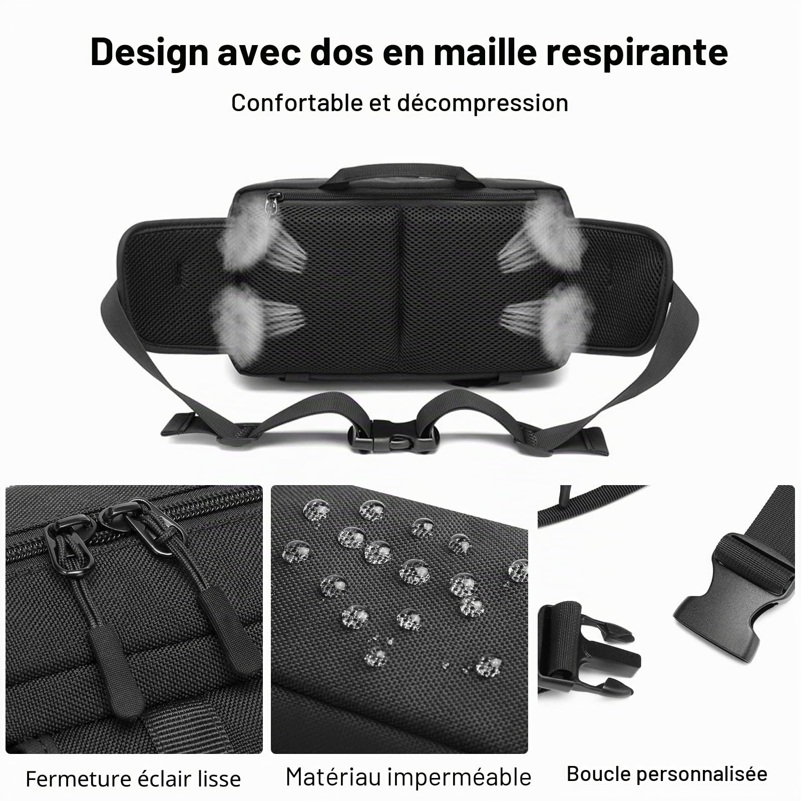 FANDARE Sac Banane Bandoulière Militaire Poitrine Sport Homme - Course Randonnée Cyclisme Jogging Noir