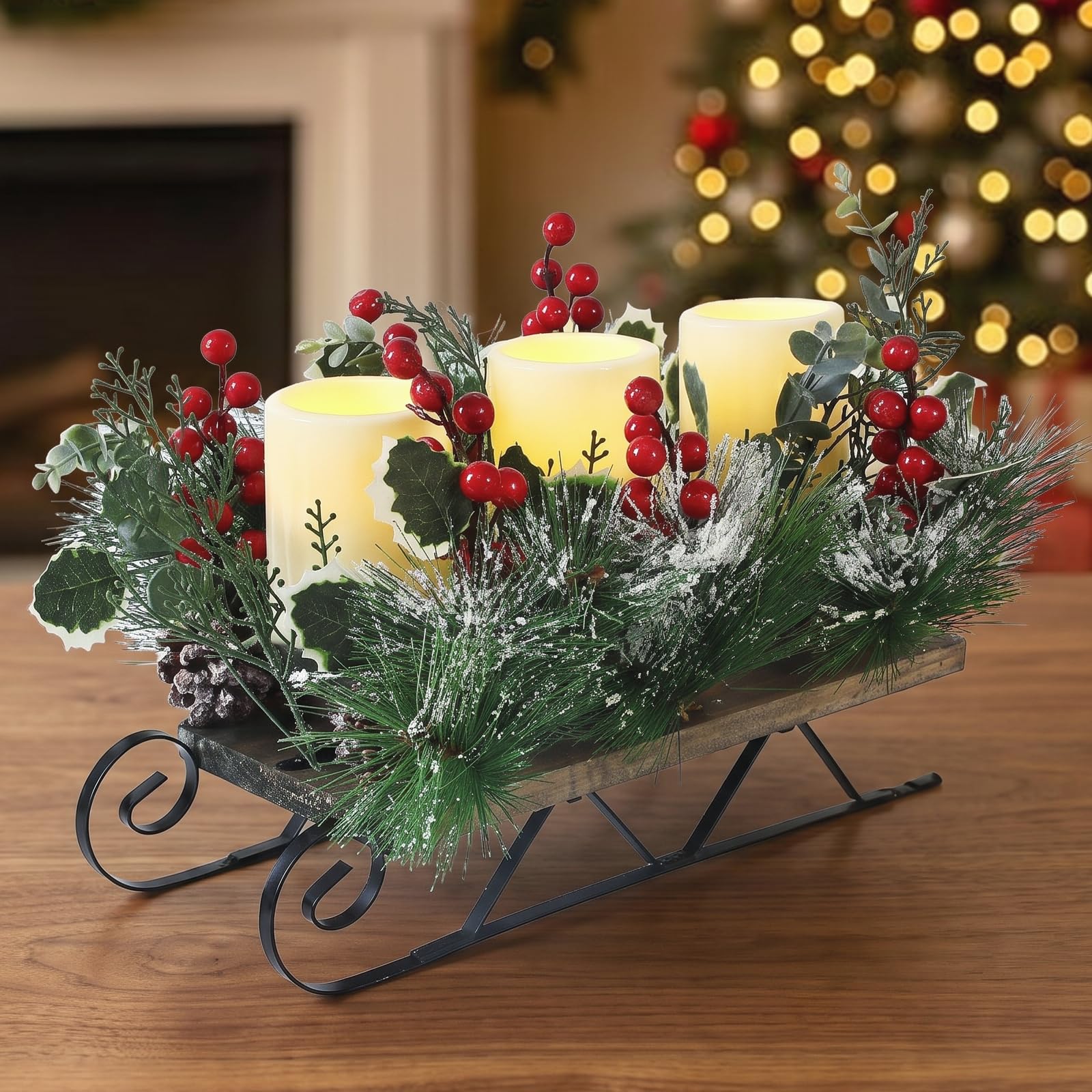 Avoalre Christmas Table Centrepiece, Sleigh‑Shaped LED Candle Holder