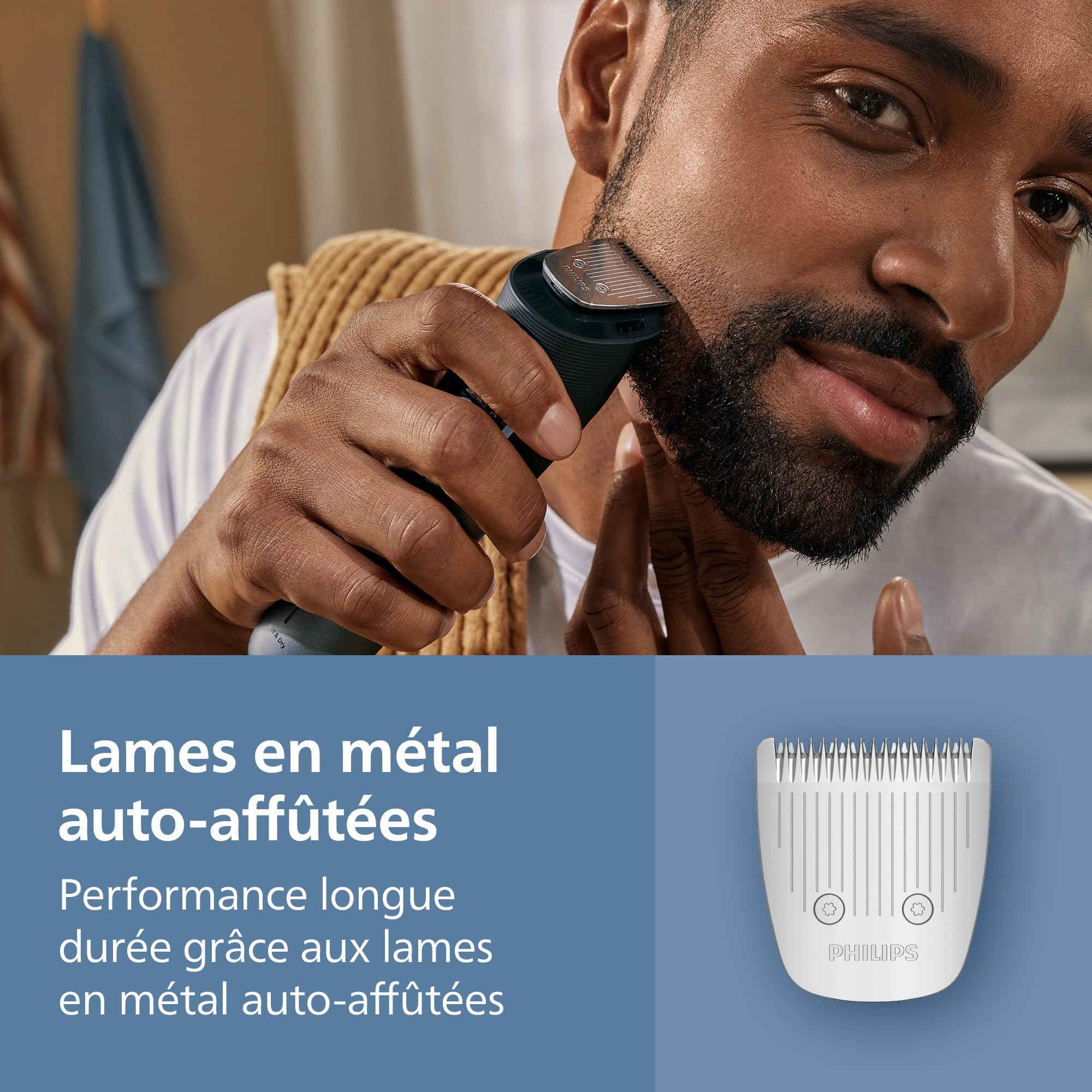 Philips Tondeuse à barbe série 5000 - Lames en métal auto-affûtées, 40 hauteurs de coupe réglables, Technologie BeardSense, Système collecte des poils, 100% étanche, Pochette, Modèle BT5785/30