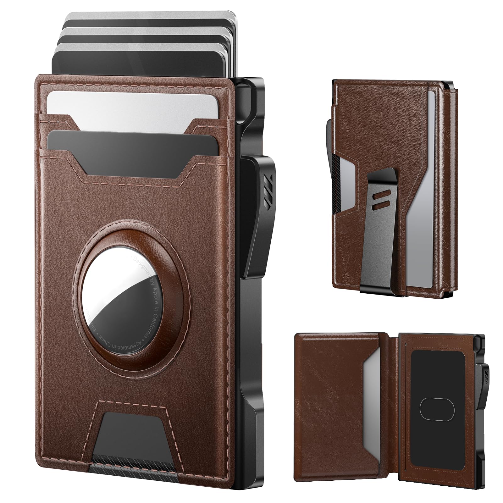 typecase AirTag Wallet for Men: Compatible with Apple AirTag (1st & 2nd Generation), RFID Blocking, Genuine Leather, Slim & Minimalist Design,13 Cards Capacitiy | ID Window | Money Clip (Brown) Brown Wallet With Airtag Pocket