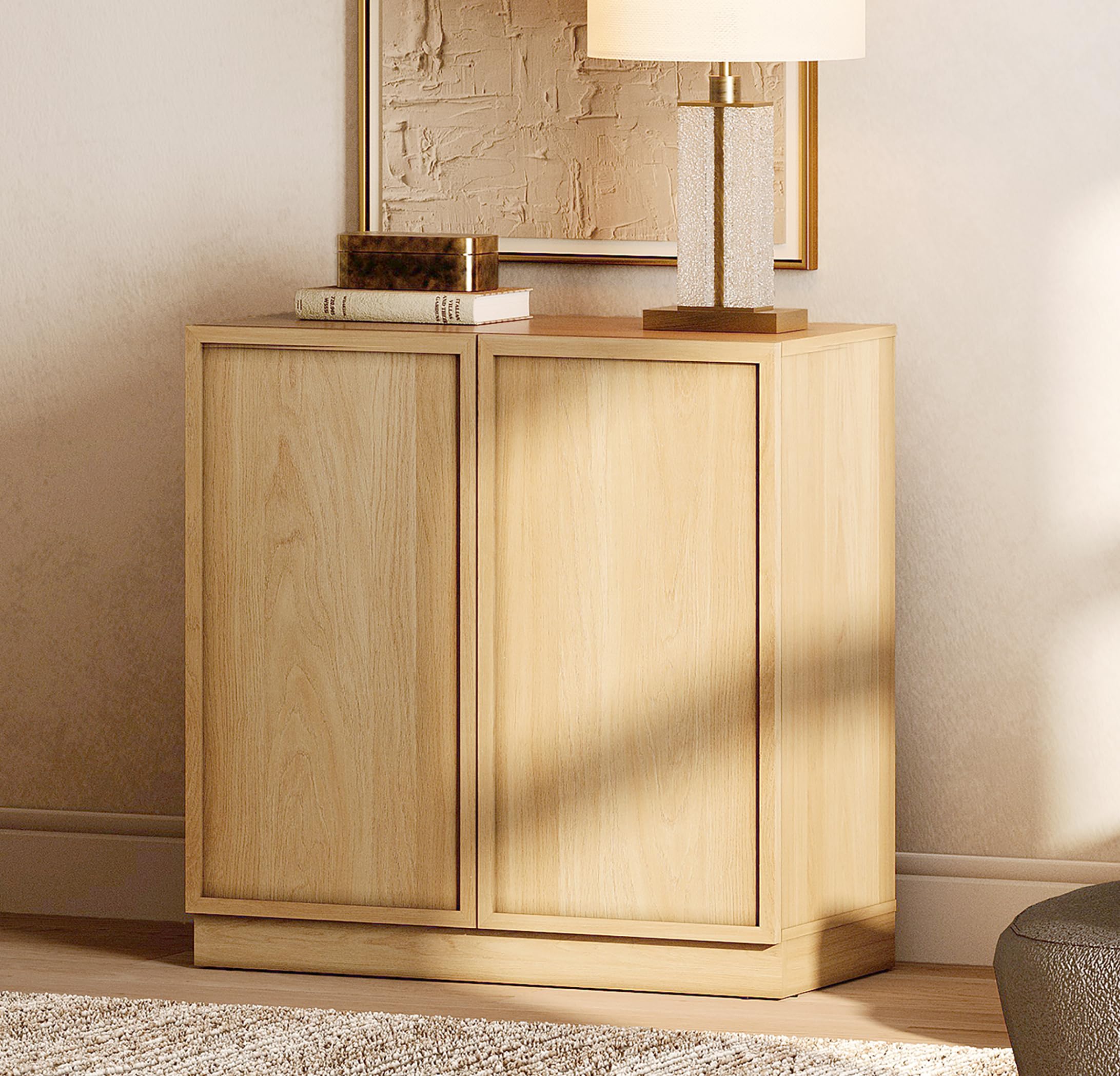 WAMPAT 31.5" Modern Sideboard Buffet Cabinet with 2 Doors, Multifunctional Sideboard with Large Storage and Adjustable Shelf, Coffee Bar Cabinet Storage Cabinet for Kitchen, Living Room, Oak