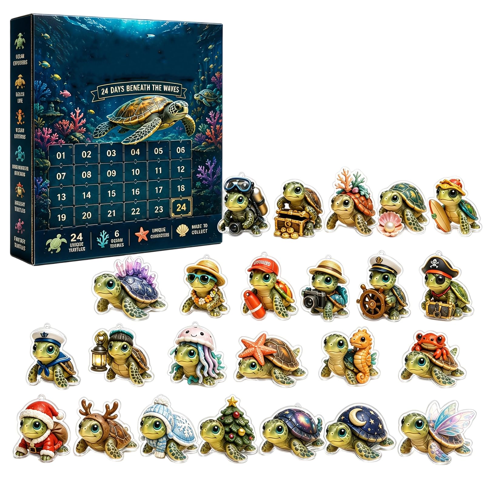 Turtle Adventure Advent Calendar 2026,2D Acrylic Figurines Gift 24ps