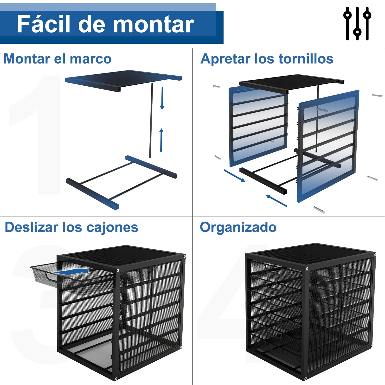 PUNCIA Cajonera con 6 Cajones Organizador Bandejas Oficina de Documentos A4 | Archivador Metálico de Papel Clasificador para Escritorio Armario Metal Mesa Caja de Almacenamiento Material de Oficina