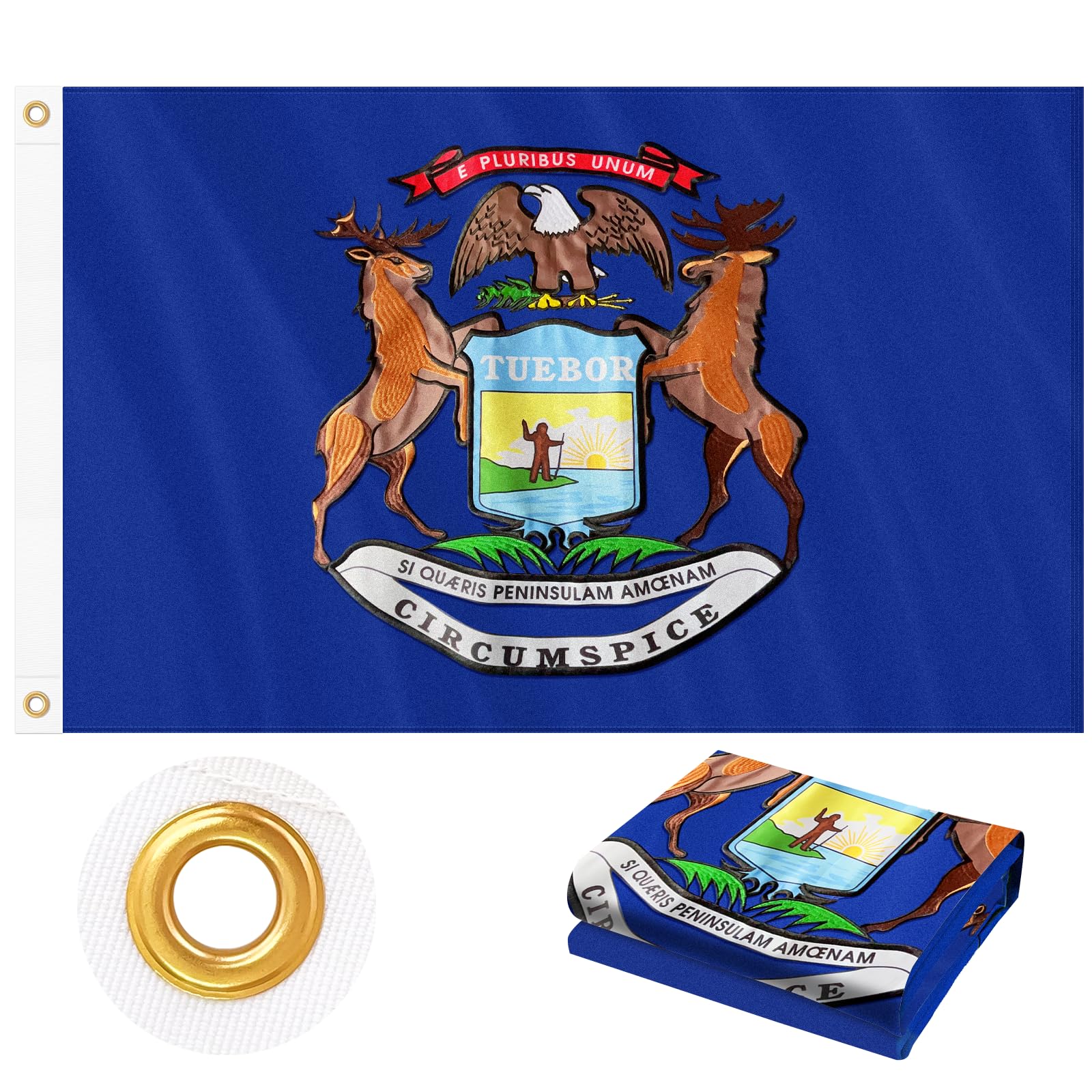 Michigan Flag 3x5 FT Outdoor, MI Flag Embroidered Seal Heavy Duty Outside