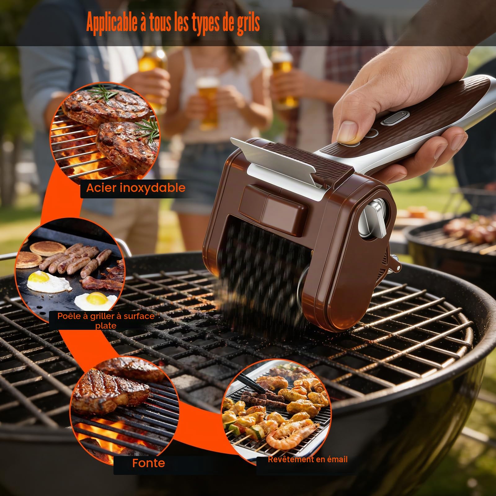 Brosse à gril électrique sans fil, 4000mAh, brosse de nettoyage électrique pour barbecue avec éclairage LED, rechargeable, nettoyeur de gril électrique pour barbecue, grille en fonte, gril à gaz, gril