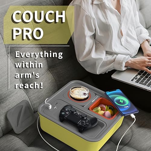 Miniatura 7 de Bandeja de sofá con estación de carga para controlador PS5, bandeja para sofá con soporte para tazas de equilibrio automático y taza de aperitivos,