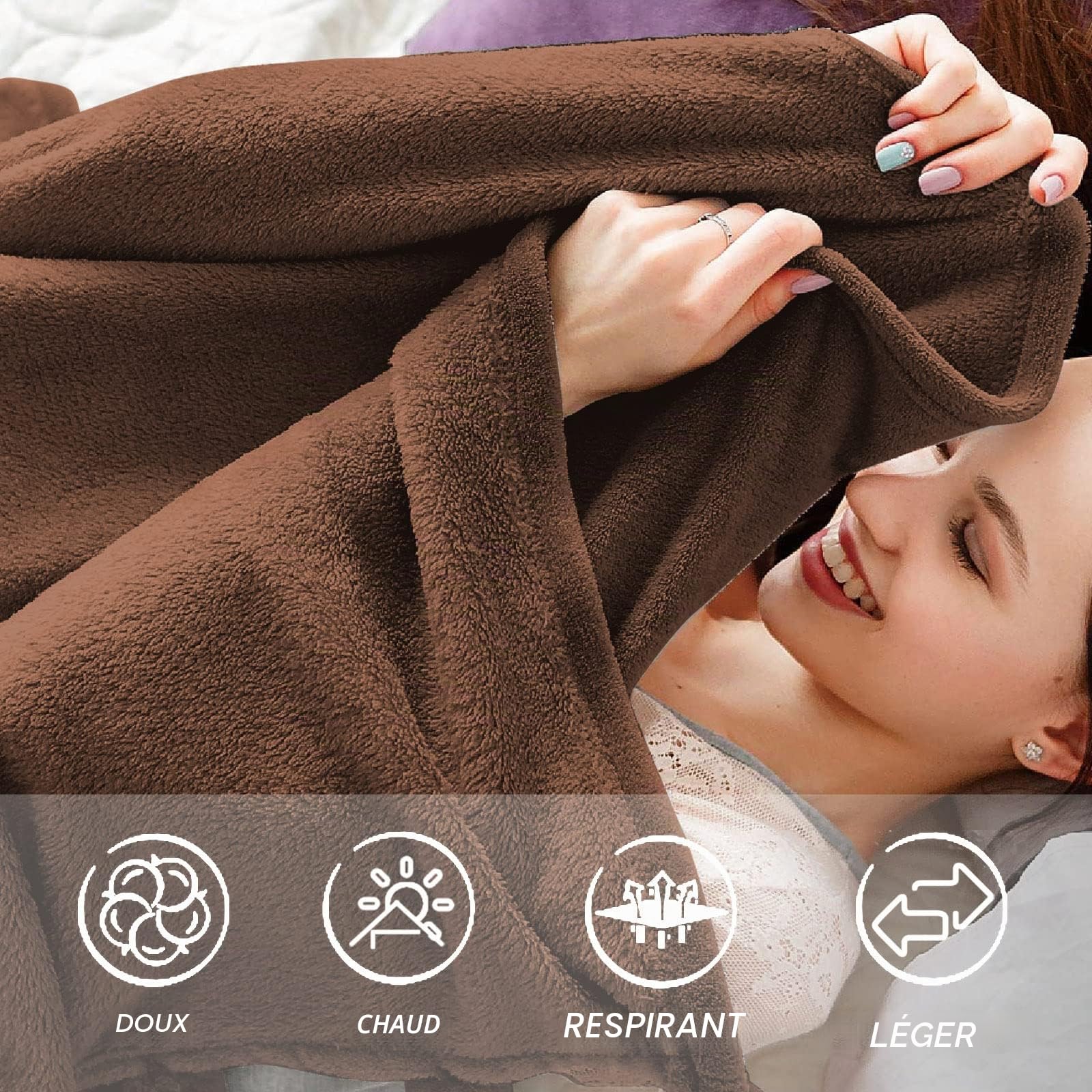 FARFALLAROSSA Couverture Plaid Polaire Flanelle 230 x 270 cm - Jeté de Canapé Polaire - Couverture lit 2 Personnes Epaisse Douce Et Chaude - Plaid Haute Qualité - Marron
