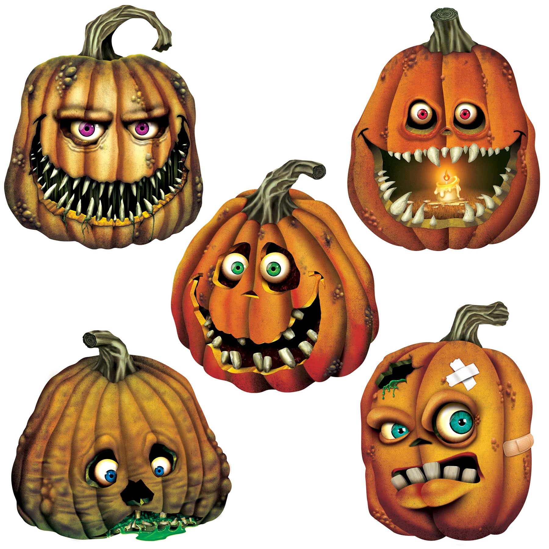 Beistle 5 Piece Paper Creepy Jack-O-Lantern Cut Outs Halloween Party Decorations, Fall Décor, Made in USA Since 1900, 10