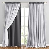 Living Room Curtains - White Sheer Overlay Thermal Insulated Curtains Rod Pocket for Home Decoration with Tiebacks, W52 x L84 inch, Grey, 2 Pieces