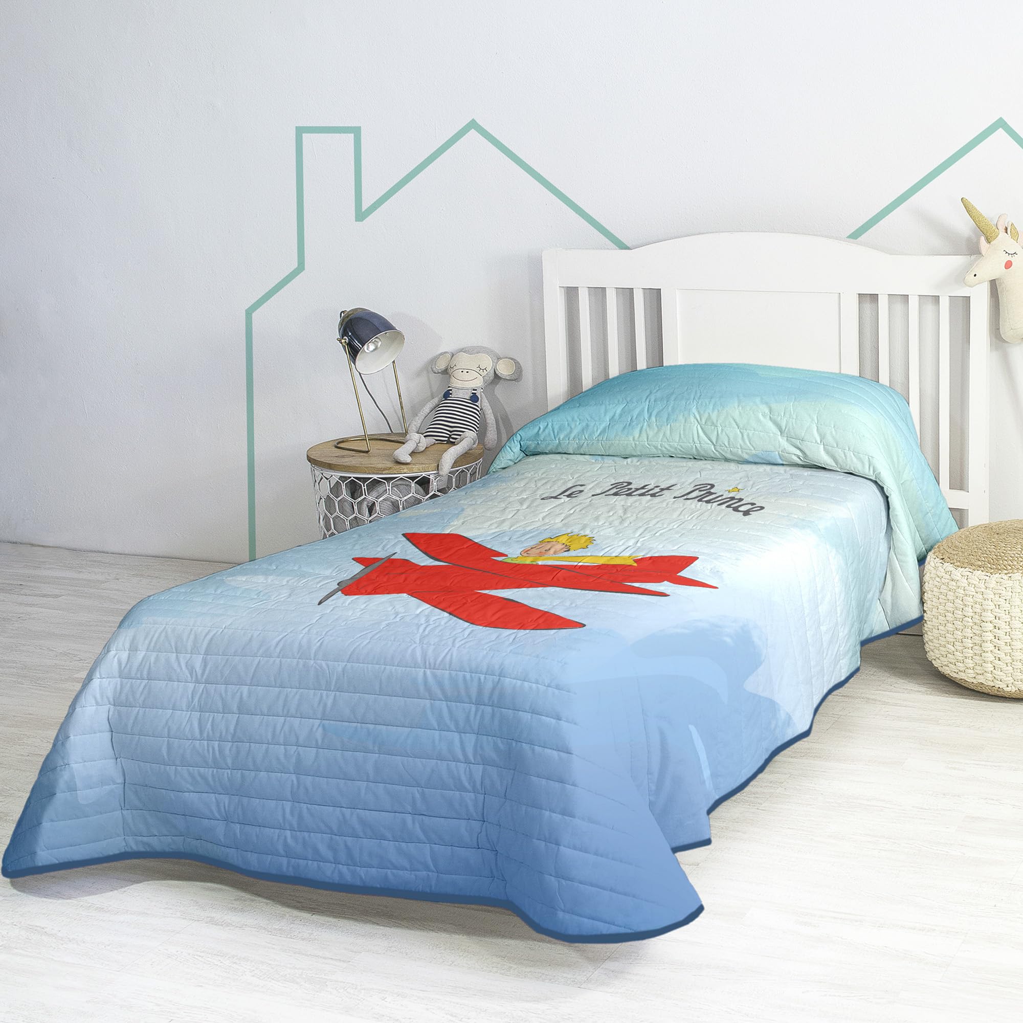 Colcha Son avion 200x260 couvre-lit bleu ciel lit 105 cm