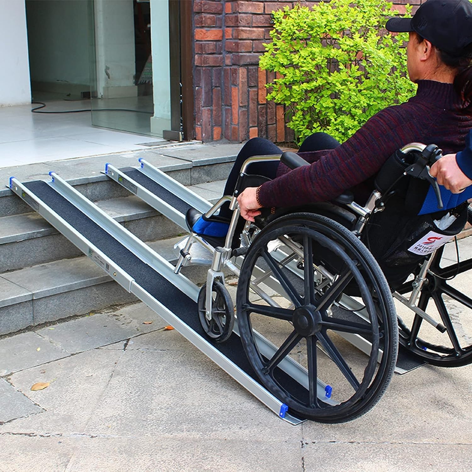 Rampa Telescópica De La Silla De Ruedas, Rampa De Riel De Aluminio Ajustable Con Superficie No Deslizante, Tamaño Compacto, Capacidad De 300 Kg/660 Lbs,183cm
