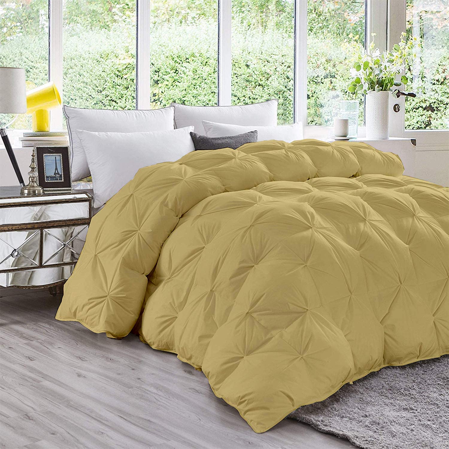 All Season Down Alternative Pintuck Comforter- 1pc Pinch Pleated Comforter Duvet, 1000-TC 750-GSM Corner Tabs Egyptian Cotton - (Grand King Size (106