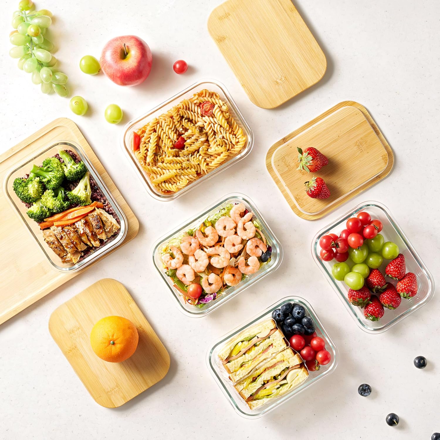 Vtopmart 5 Pack 35oz Glass Containers with Bamboo Lids, Meal Prep Food Storage Containers, BPA Free, Microwave & Dishwasher Safe - Image 5