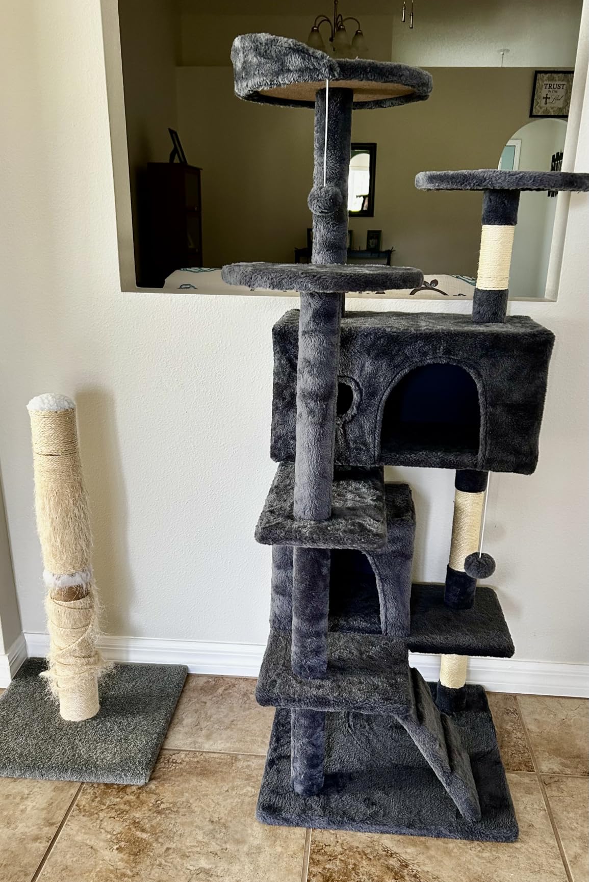 FDW Cat Tree 54in Cat Tower Multi-Level Durable Cat Scratching Post & Cozy Fun Cat Jumping Platform Space Saving Cat Condo Pet Play House for Indoor Cats,Dark Gray photo review