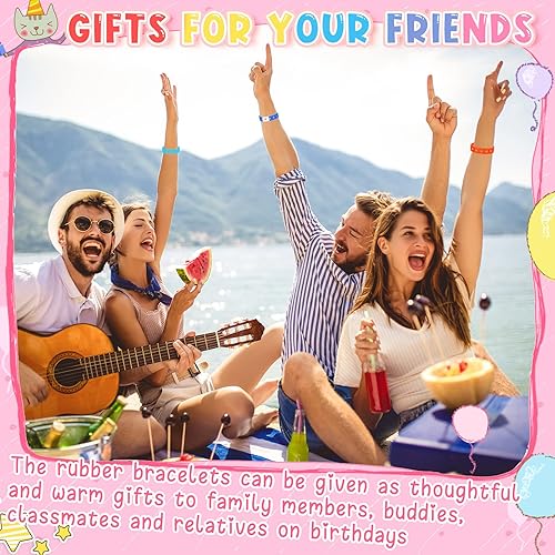 Miniatura 5 de Honoson 24 pulseras de silicona ajustables de silicona, bandas de goma a granel con agujero para nadar, identificar zapatos regalos de cumpleaños, 8