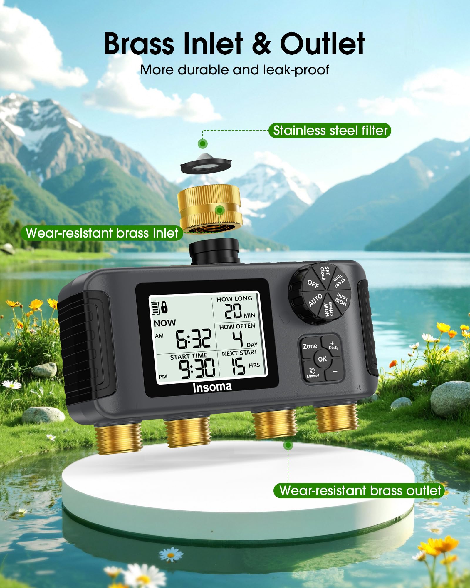 Insoma Temporizador de agua WiFi para manguera de jardín, temporizador de aspersor inteligente, temporizador de manguera WiFi con control remoto por aplicación, control de voz con Alexa, retardo de