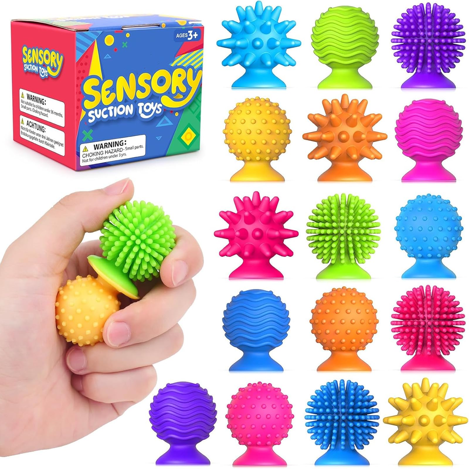 JoyJoyful 16 Stück Fidget Toys Erwachsene Kinder, Sensorik Autismus Antistress Spielzeug, Saugnapf Spielzeug Kinder, Silikon Badewannen Spielzeugs ab 3 Jahre Jungen Mädchen (Farbe ZufäLlig)