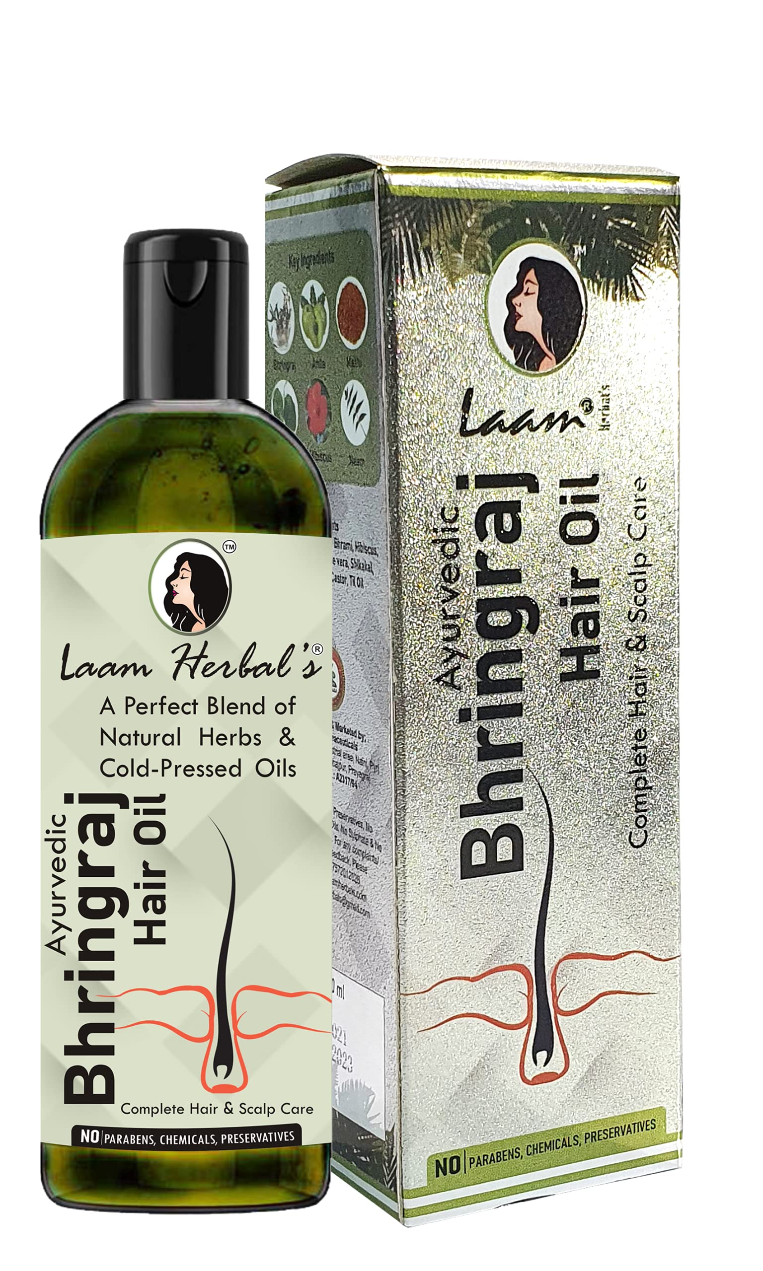 Laam Herbals Ayurvedic Bhringraj Hair Oil | A Blend of Herbs & Cold-Pressed Oil | For Complete Hair & Scalp Care- 100 ml