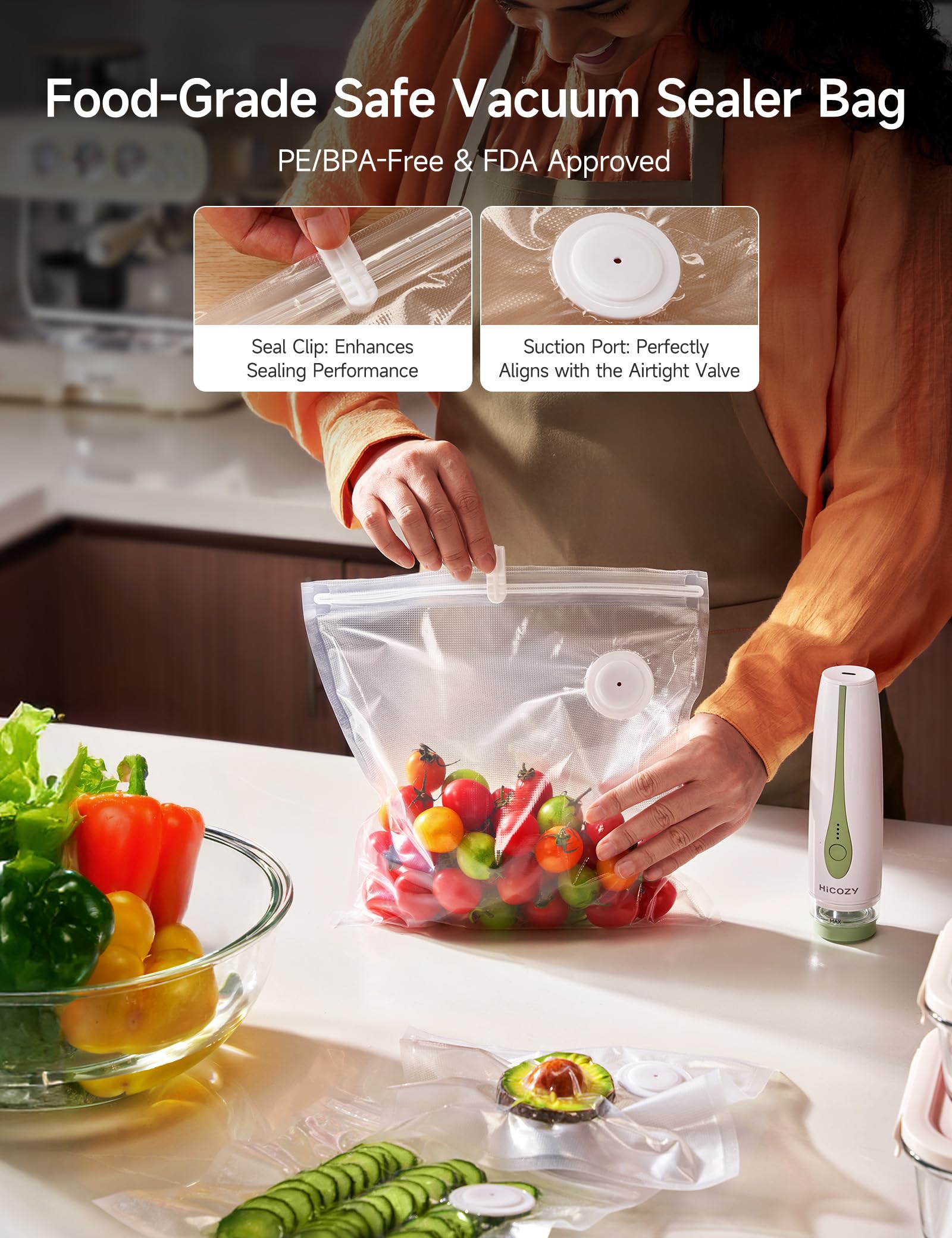 HiCOZY Sigillatrice sottovuoto per alimenti con serbatoio dell'acqua visibile